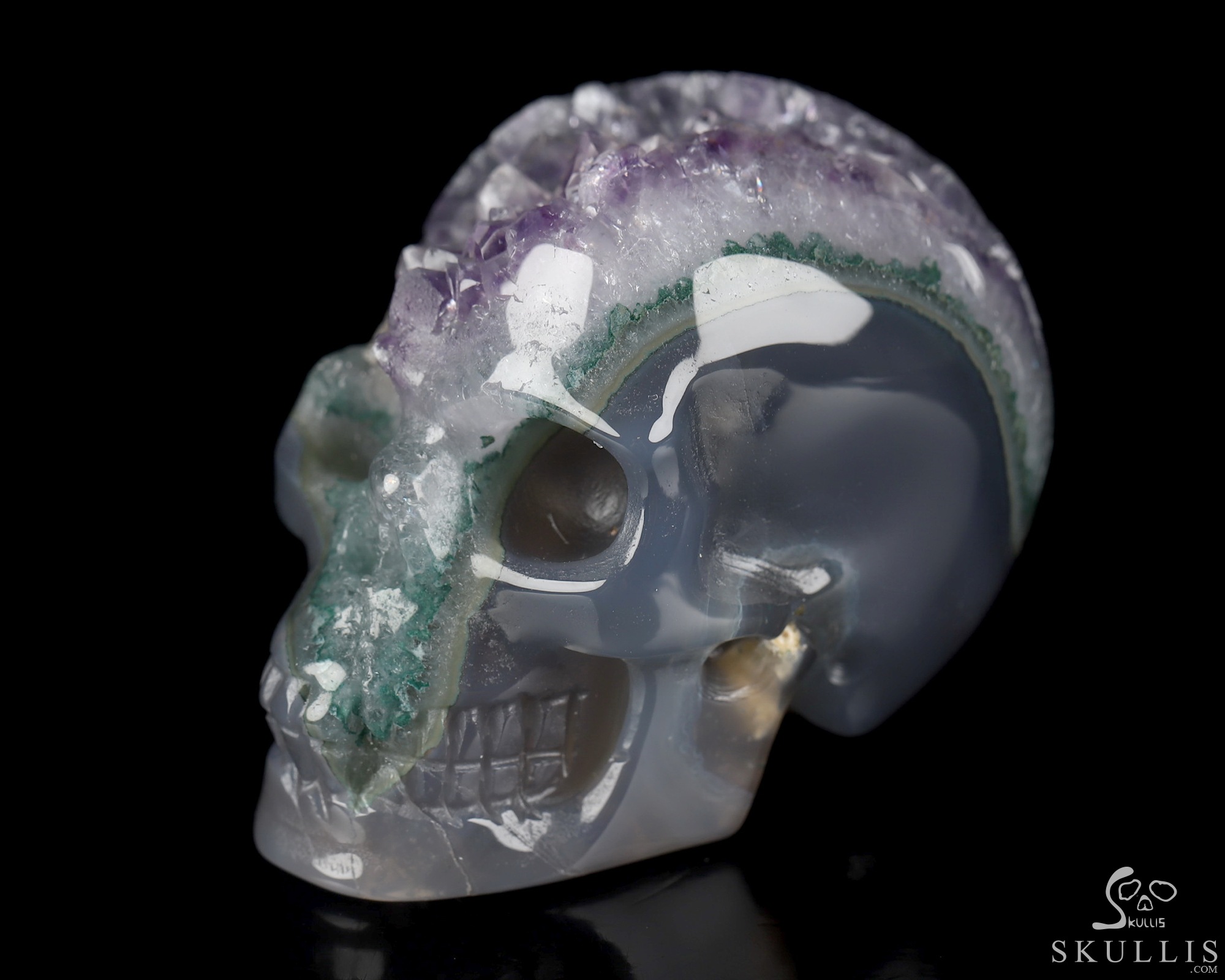 2.0" Agate Amethyst Geode Hand Carved Crystal Skull, Realistic, Crystal Healing 2.0" Agate Amethyst Geode Hand Carved Crystal Skull, Realistic, Crystal Healing