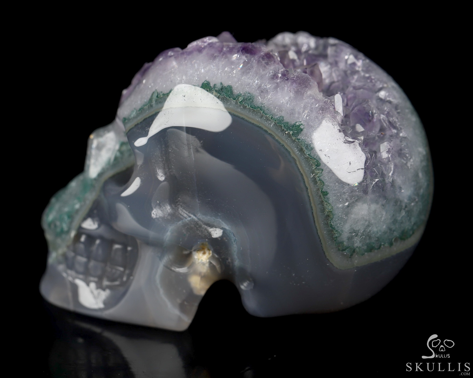 2.0" Agate Amethyst Geode Hand Carved Crystal Skull, Realistic, Crystal Healing 2.0" Agate Amethyst Geode Hand Carved Crystal Skull, Realistic, Crystal Healing