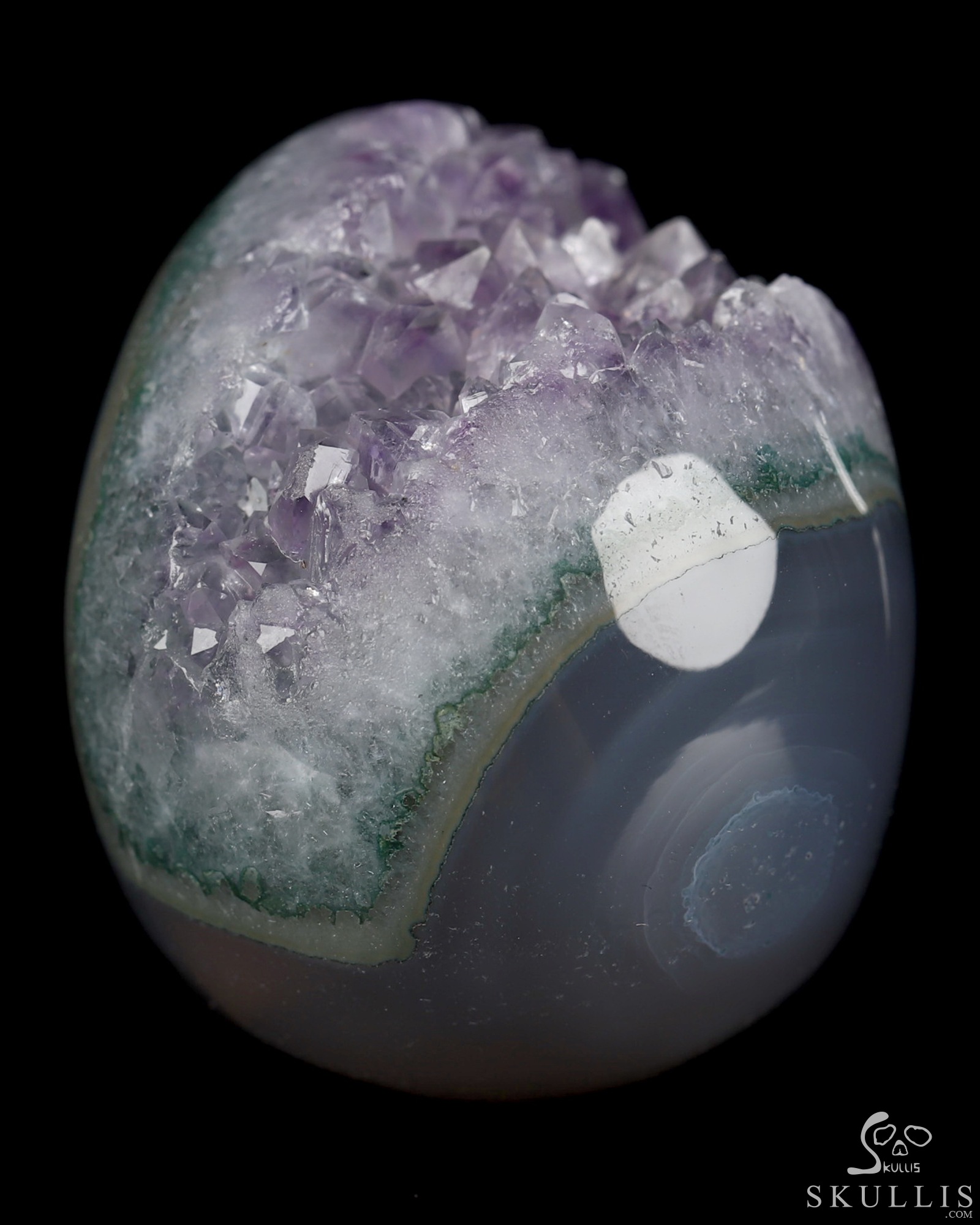 2.0" Agate Amethyst Geode Hand Carved Crystal Skull, Realistic, Crystal Healing 2.0" Agate Amethyst Geode Hand Carved Crystal Skull, Realistic, Crystal Healing