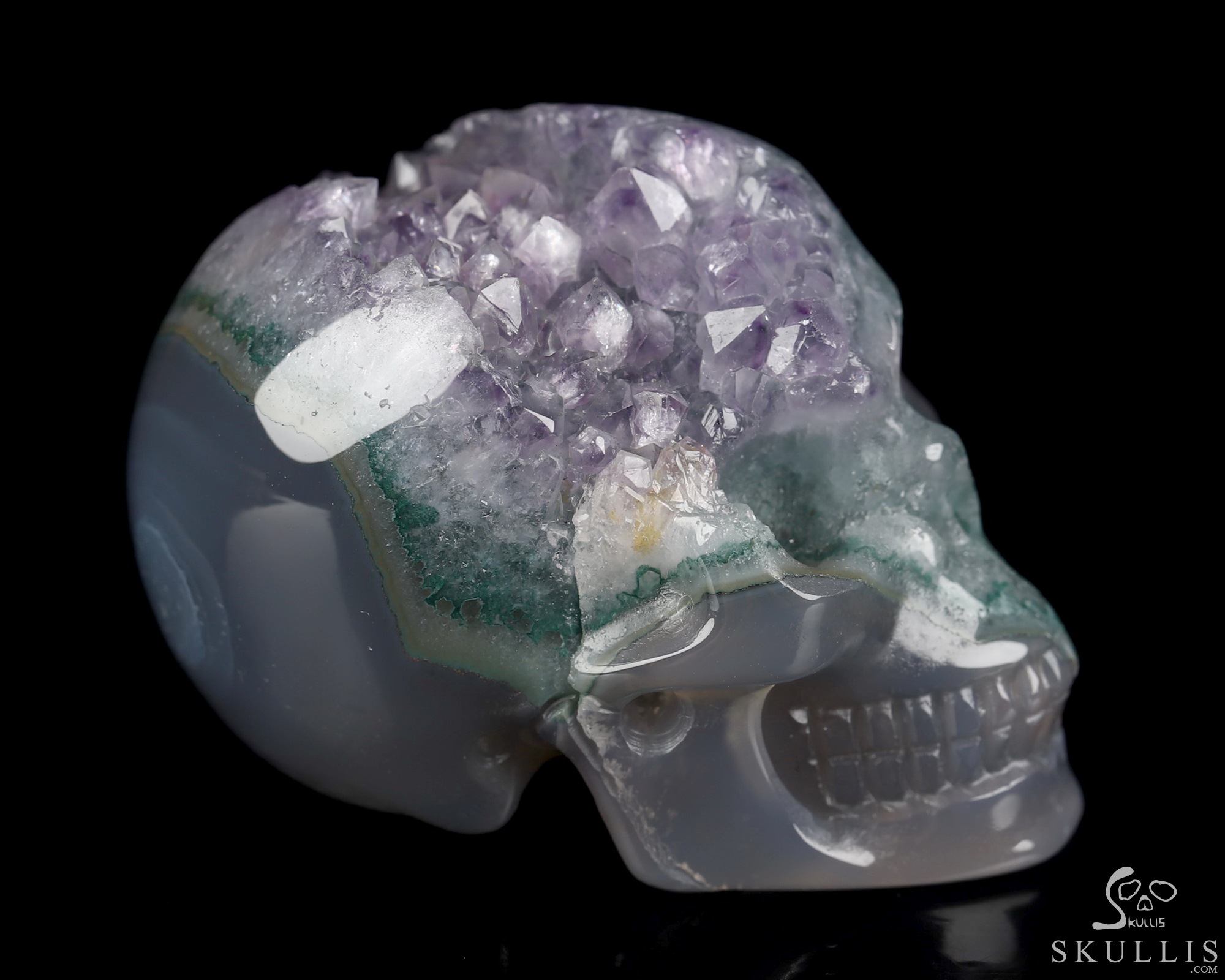 2.0" Agate Amethyst Geode Hand Carved Crystal Skull, Realistic, Crystal Healing 2.0" Agate Amethyst Geode Hand Carved Crystal Skull, Realistic, Crystal Healing