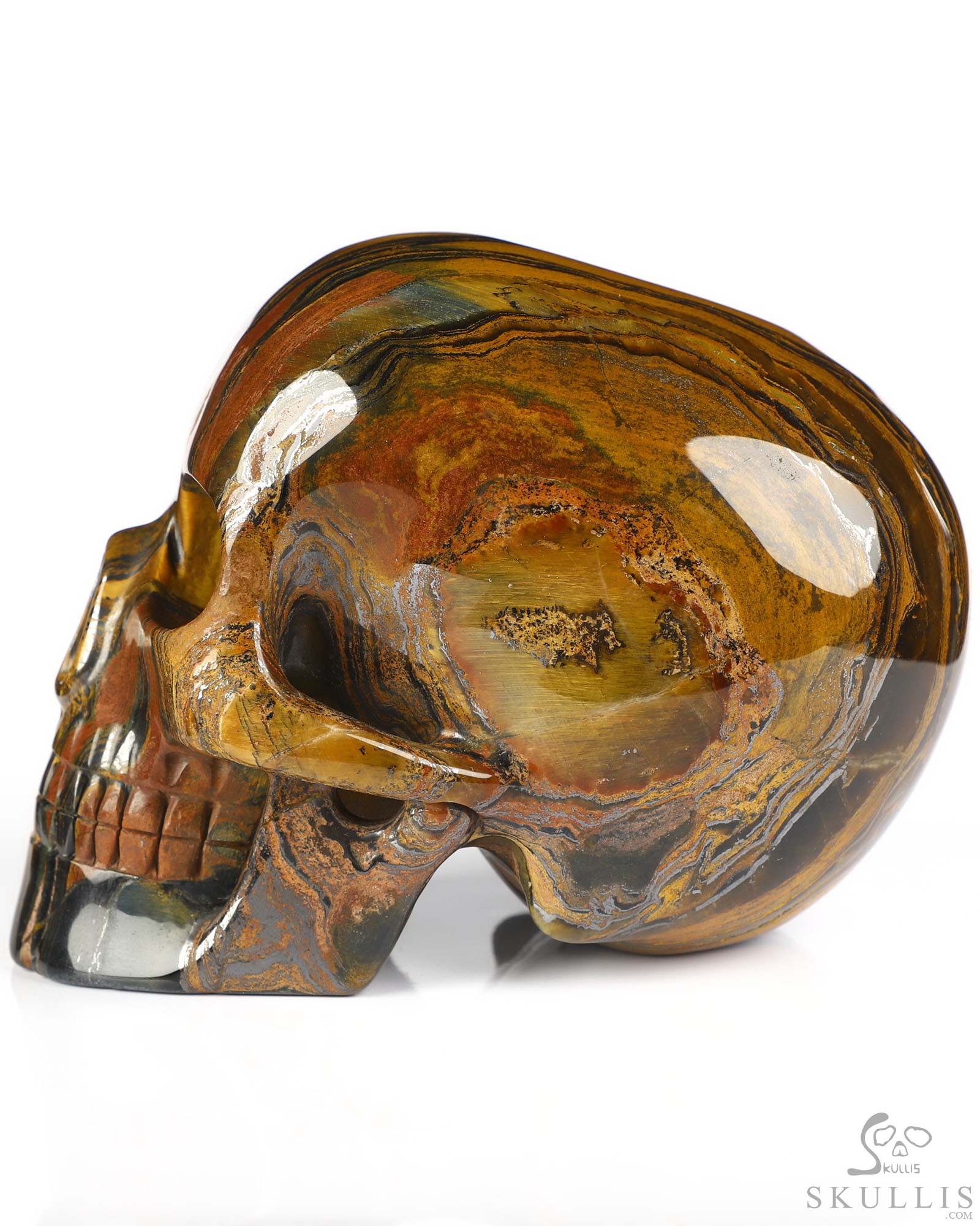 5.3" Tiger Iron Eye Hand Carved Mitchell-Hedges Crystal Skull Replica Sculpture, Crystal Healing 5.3" Tiger Iron Eye Hand Carved Mitchell-Hedges Crystal Skull Replica Sculpture, Crystal Healing