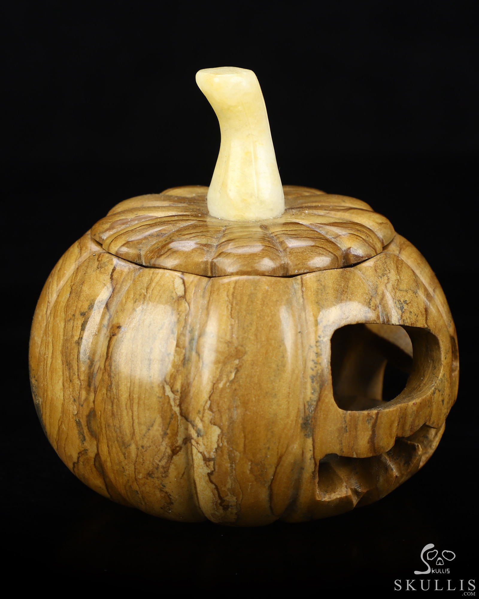 4.1" Picture Jasper Hand Carved Hollow Jack-O'-Lantern Pumpkin Crystal Skull Sculpture, Crystal Healing 4.1" Picture Jasper Hand Carved Hollow Jack-O'-Lantern Pumpkin Crystal Skull Sculpture, Crystal Healing