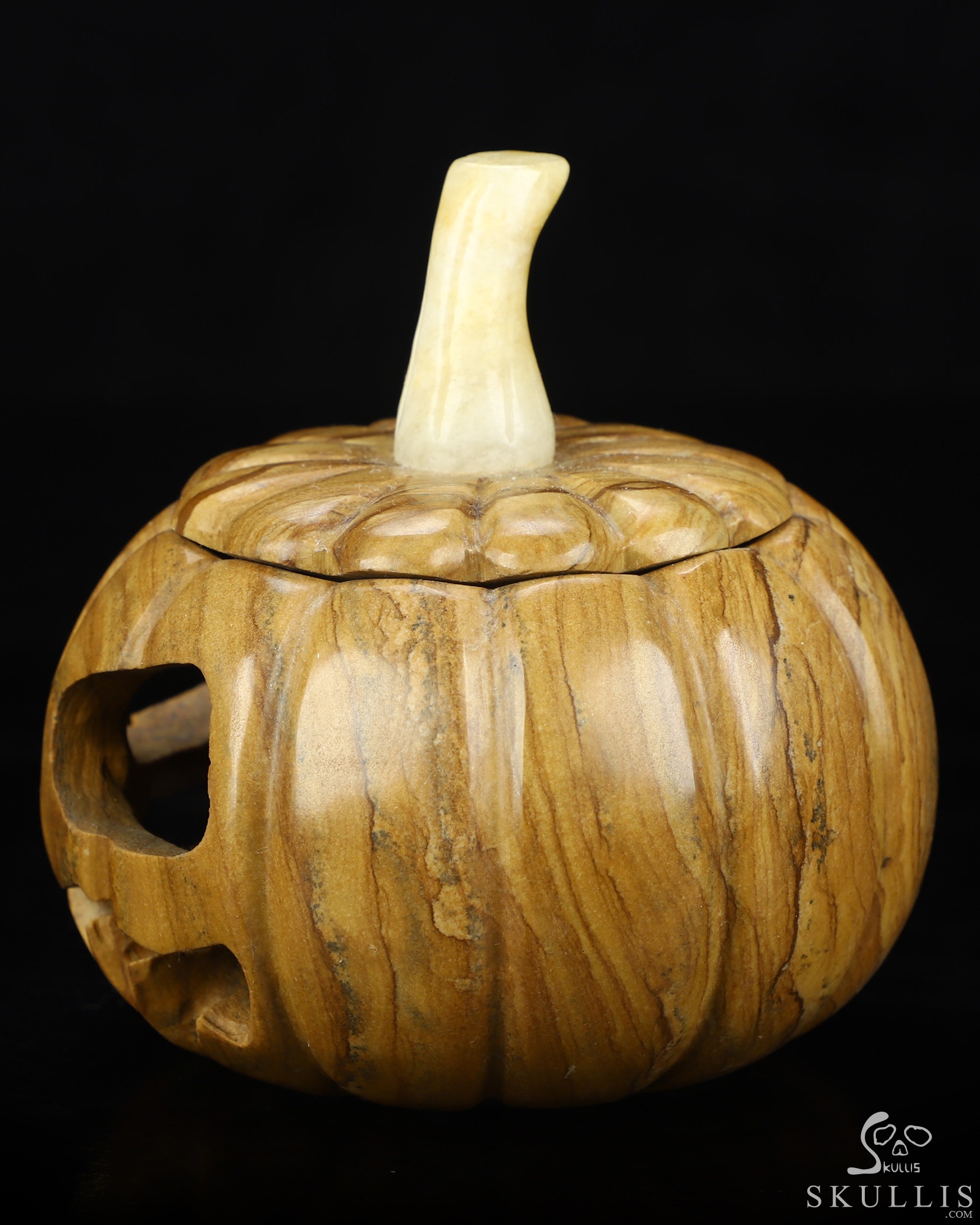 4.1" Picture Jasper Hand Carved Hollow Jack-O'-Lantern Pumpkin Crystal Skull Sculpture, Crystal Healing 4.1" Picture Jasper Hand Carved Hollow Jack-O'-Lantern Pumpkin Crystal Skull Sculpture, Crystal Healing
