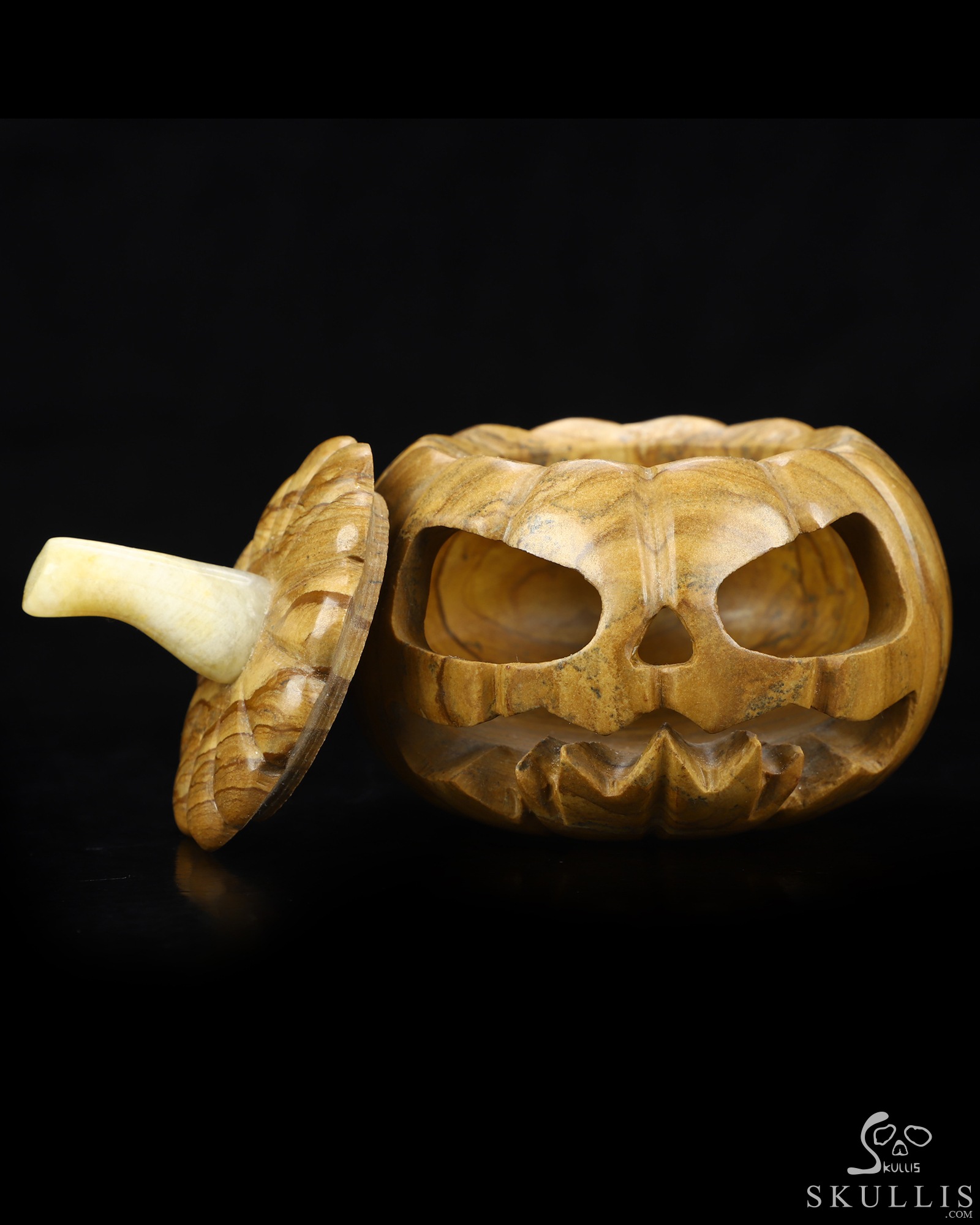4.1" Picture Jasper Hand Carved Hollow Jack-O'-Lantern Pumpkin Crystal Skull Sculpture, Crystal Healing 4.1" Picture Jasper Hand Carved Hollow Jack-O'-Lantern Pumpkin Crystal Skull Sculpture, Crystal Healing