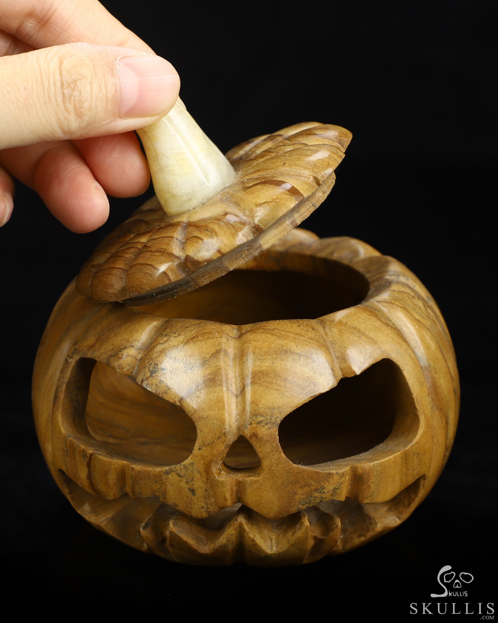 4.1" Picture Jasper Hand Carved Hollow Jack-O'-Lantern Pumpkin Crystal Skull Sculpture, Crystal Healing 4.1" Picture Jasper Hand Carved Hollow Jack-O'-Lantern Pumpkin Crystal Skull Sculpture, Crystal Healing