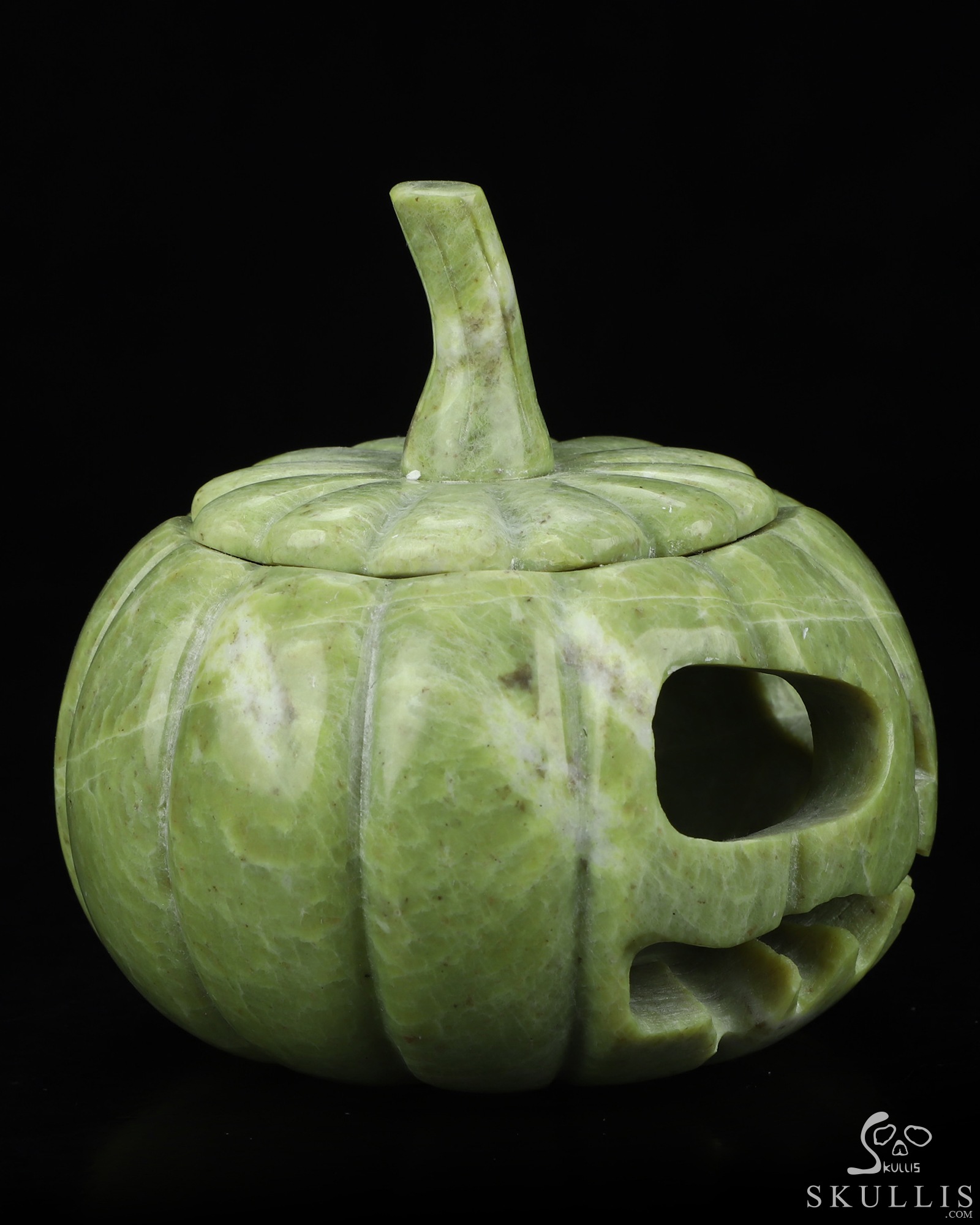 4.1" Lemon Stone Hand Carved Hollow Jack-O'-Lantern Pumpkin Crystal Skull Sculpture, Crystal Healing 4.1" Lemon Stone Hand Carved Hollow Jack-O'-Lantern Pumpkin Crystal Skull Sculpture, Crystal Healing