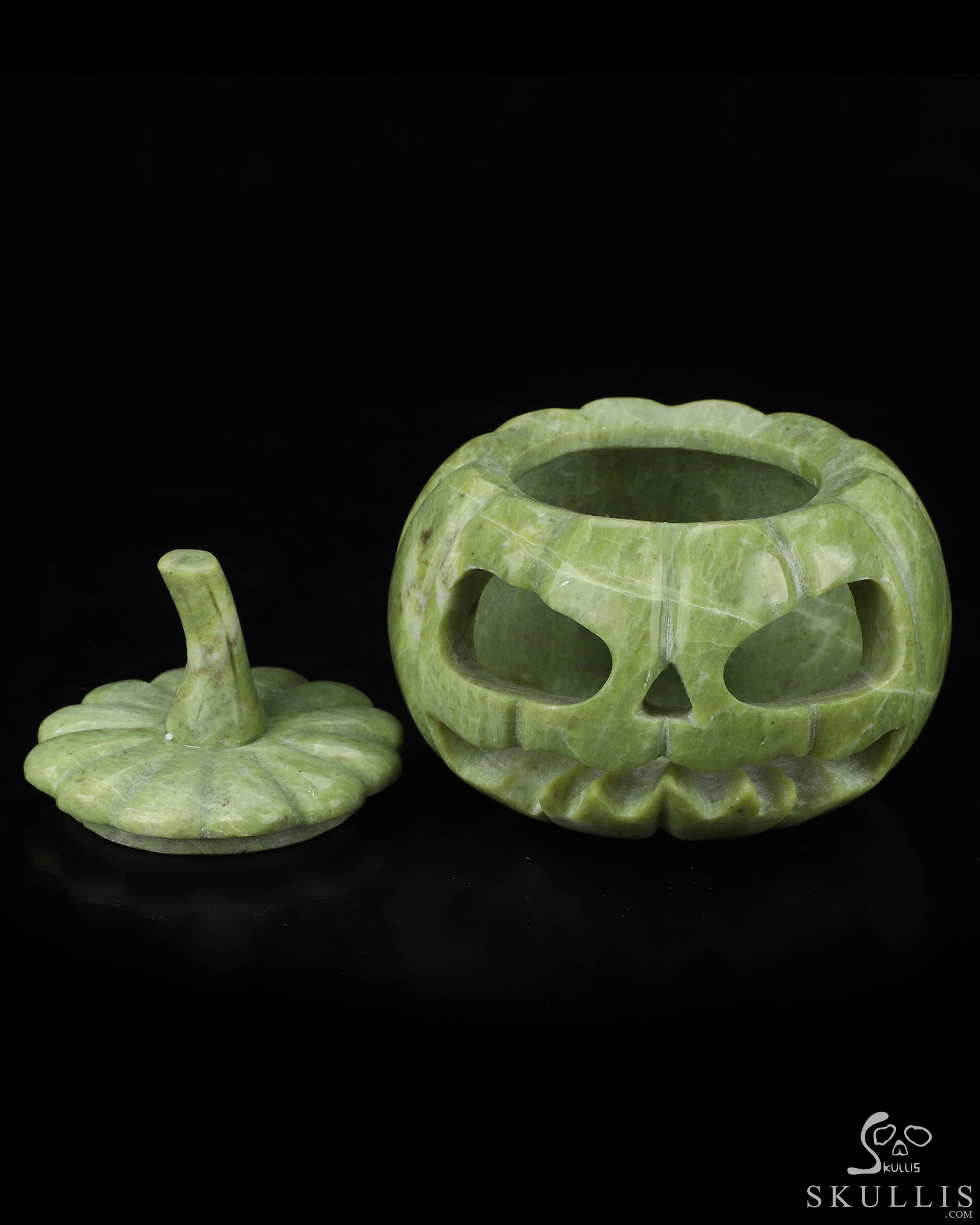 4.1" Lemon Stone Hand Carved Hollow Jack-O'-Lantern Pumpkin Crystal Skull Sculpture, Crystal Healing 4.1" Lemon Stone Hand Carved Hollow Jack-O'-Lantern Pumpkin Crystal Skull Sculpture, Crystal Healing