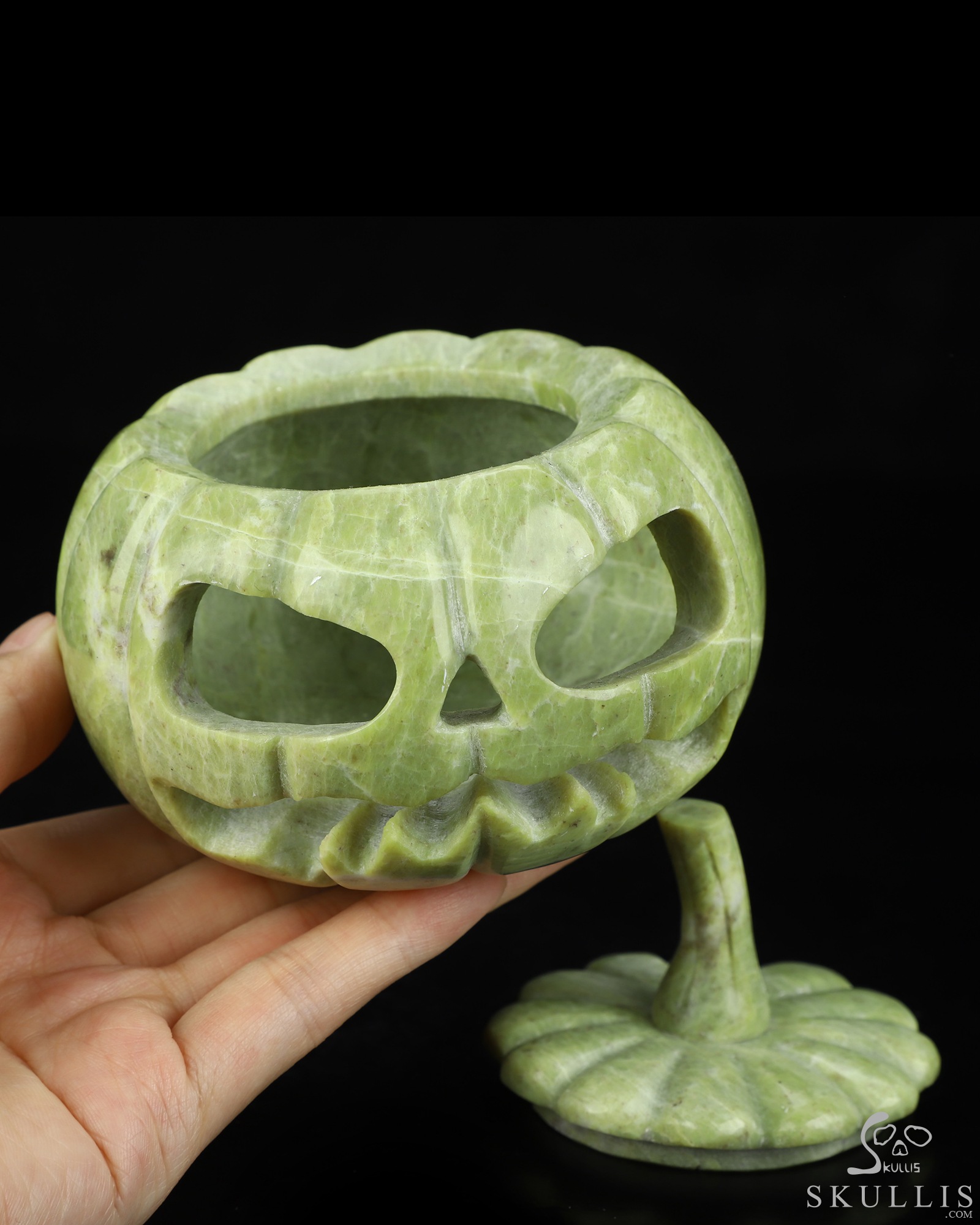 4.1" Lemon Stone Hand Carved Hollow Jack-O'-Lantern Pumpkin Crystal Skull Sculpture, Crystal Healing 4.1" Lemon Stone Hand Carved Hollow Jack-O'-Lantern Pumpkin Crystal Skull Sculpture, Crystal Healing