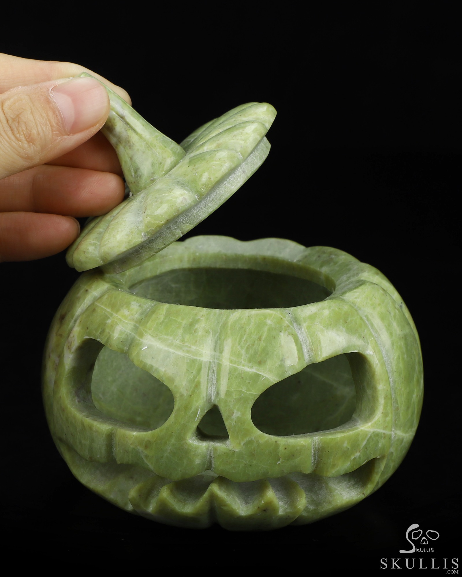 4.1" Lemon Stone Hand Carved Hollow Jack-O'-Lantern Pumpkin Crystal Skull Sculpture, Crystal Healing 4.1" Lemon Stone Hand Carved Hollow Jack-O'-Lantern Pumpkin Crystal Skull Sculpture, Crystal Healing