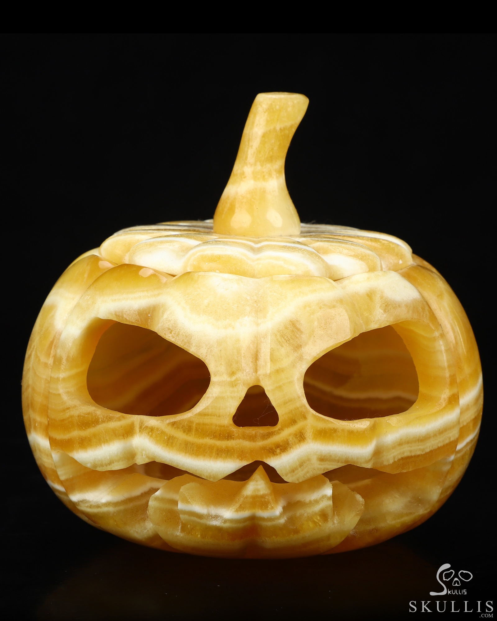 5.0" Beeswax Jade Hand Carved Hollow Jack-O'-Lantern Pumpkin Crystal Skull Sculpture, Crystal Healing 5.0" Beeswax Jade Hand Carved Hollow Jack-O'-Lantern Pumpkin Crystal Skull Sculpture, Crystal Healing