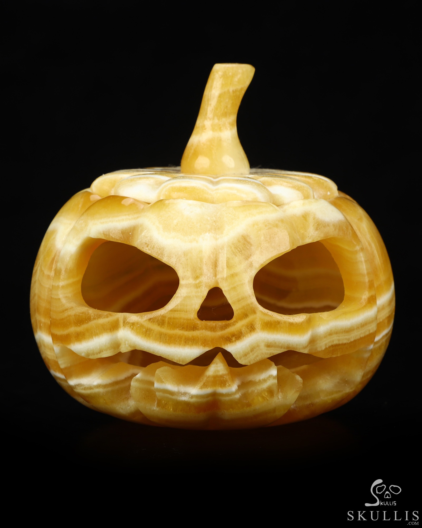 5.0" Beeswax Jade Hand Carved Hollow Jack-O'-Lantern Pumpkin Crystal Skull Sculpture, Crystal Healing 5.0" Beeswax Jade Hand Carved Hollow Jack-O'-Lantern Pumpkin Crystal Skull Sculpture, Crystal Healing