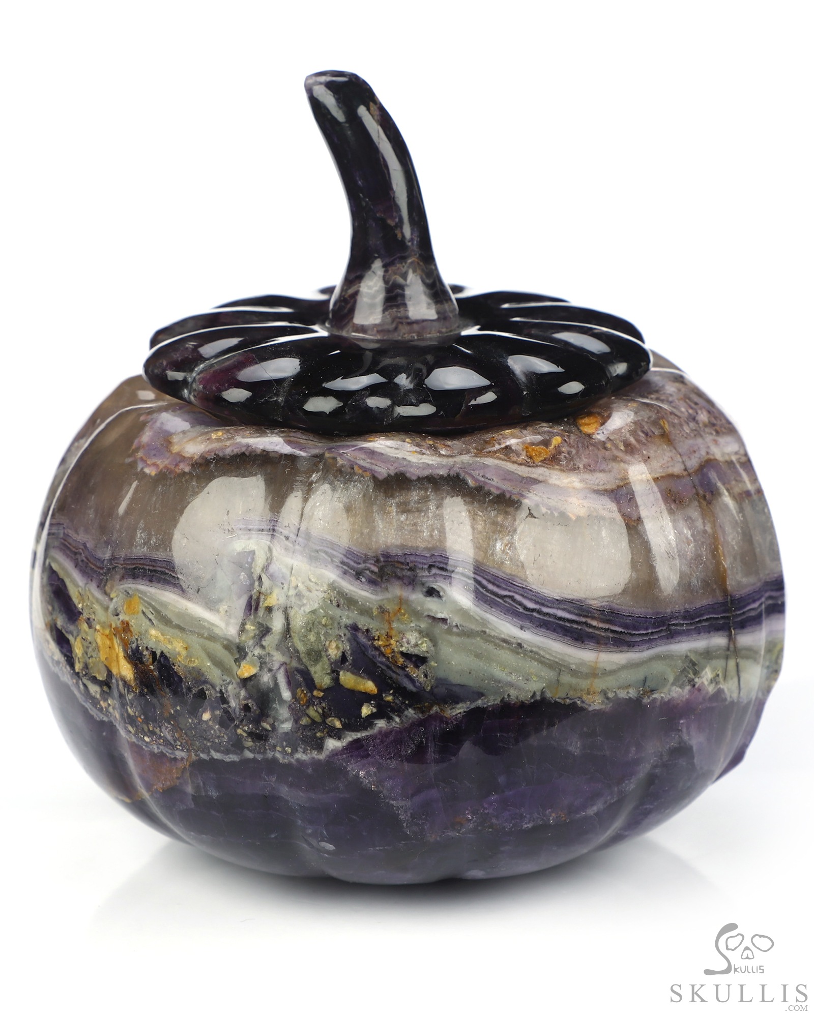 4.1" Fluorite Hand Carved Hollow Jack-O'-Lantern Pumpkin Crystal Skull Sculpture, Crystal Healing 4.1" Fluorite Hand Carved Hollow Jack-O'-Lantern Pumpkin Crystal Skull Sculpture, Crystal Healing