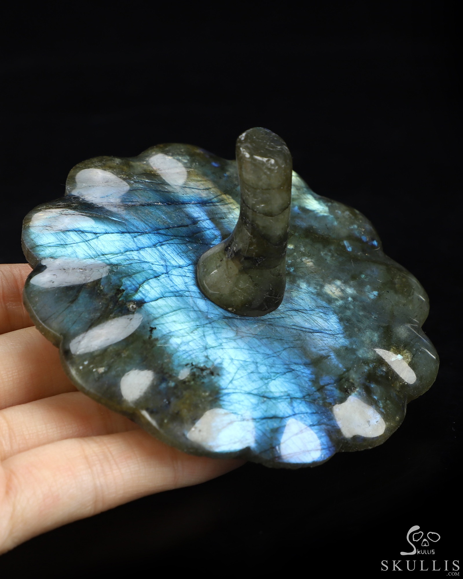 5.0" Labradorite Hand Carved Hollow Jack-O'-Lantern Pumpkin Crystal Skull Sculpture, Crystal Healing 5.0" Labradorite Hand Carved Hollow Jack-O'-Lantern Pumpkin Crystal Skull Sculpture, Crystal Healing