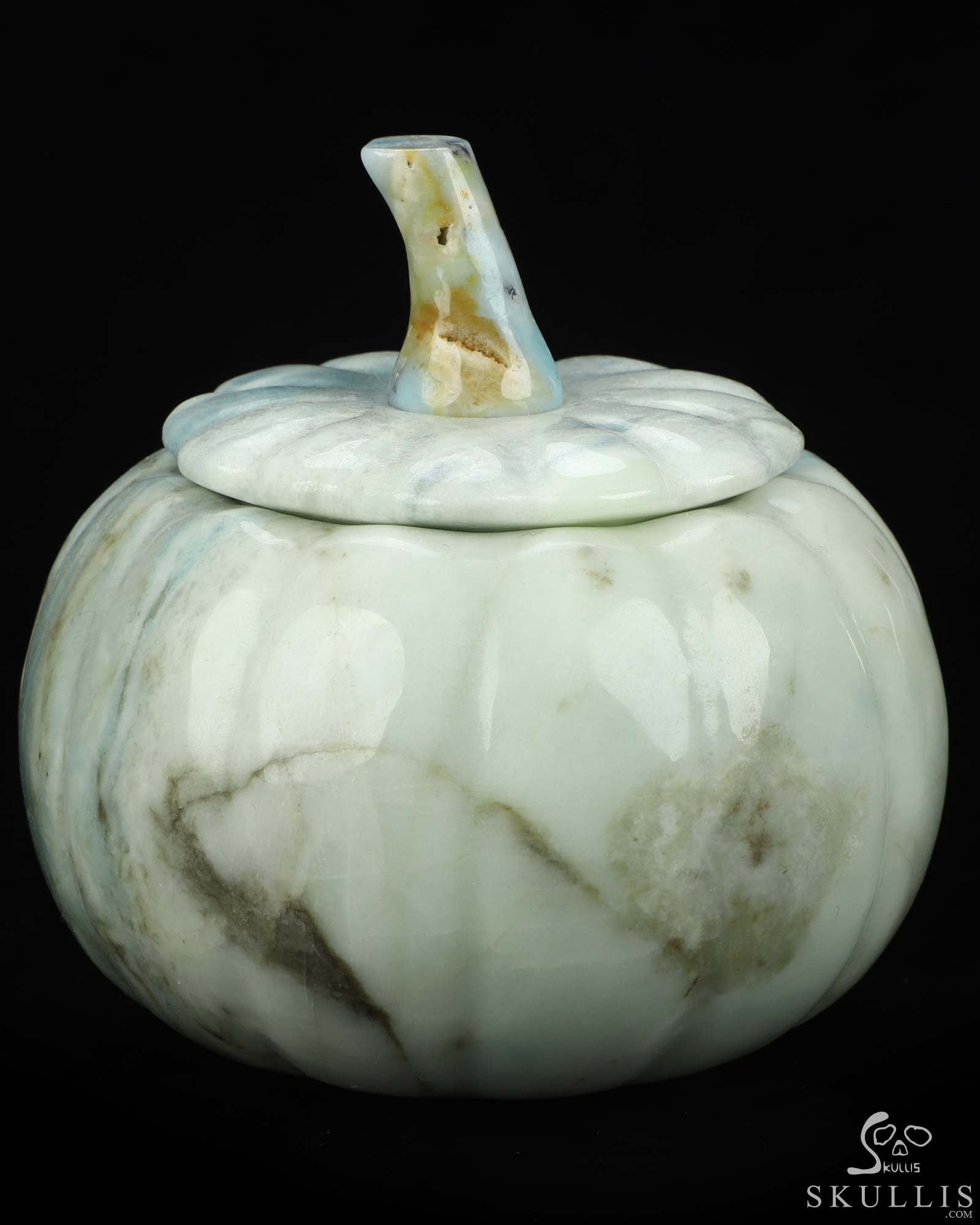 5.0" New Royal Dumortierite Hand Carved Hollow Jack-O'-Lantern Pumpkin Crystal Skull Sculpture, Crystal Healing 5.0" New Royal Dumortierite Hand Carved Hollow Jack-O'-Lantern Pumpkin Crystal Skull Sculpture, Crystal Healing
