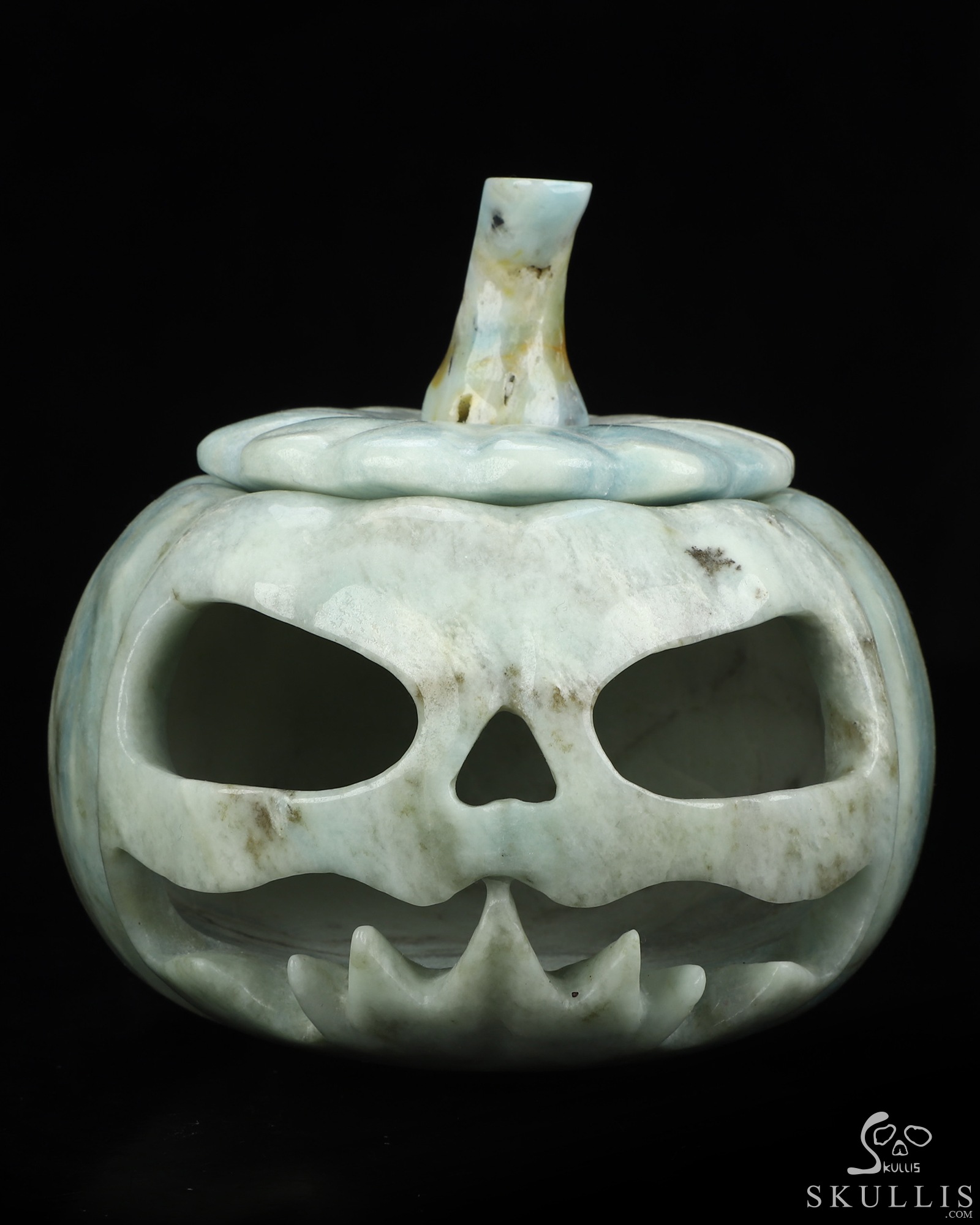 5.0" New Royal Dumortierite Hand Carved Hollow Jack-O'-Lantern Pumpkin Crystal Skull Sculpture, Crystal Healing 5.0" New Royal Dumortierite Hand Carved Hollow Jack-O'-Lantern Pumpkin Crystal Skull Sculpture, Crystal Healing
