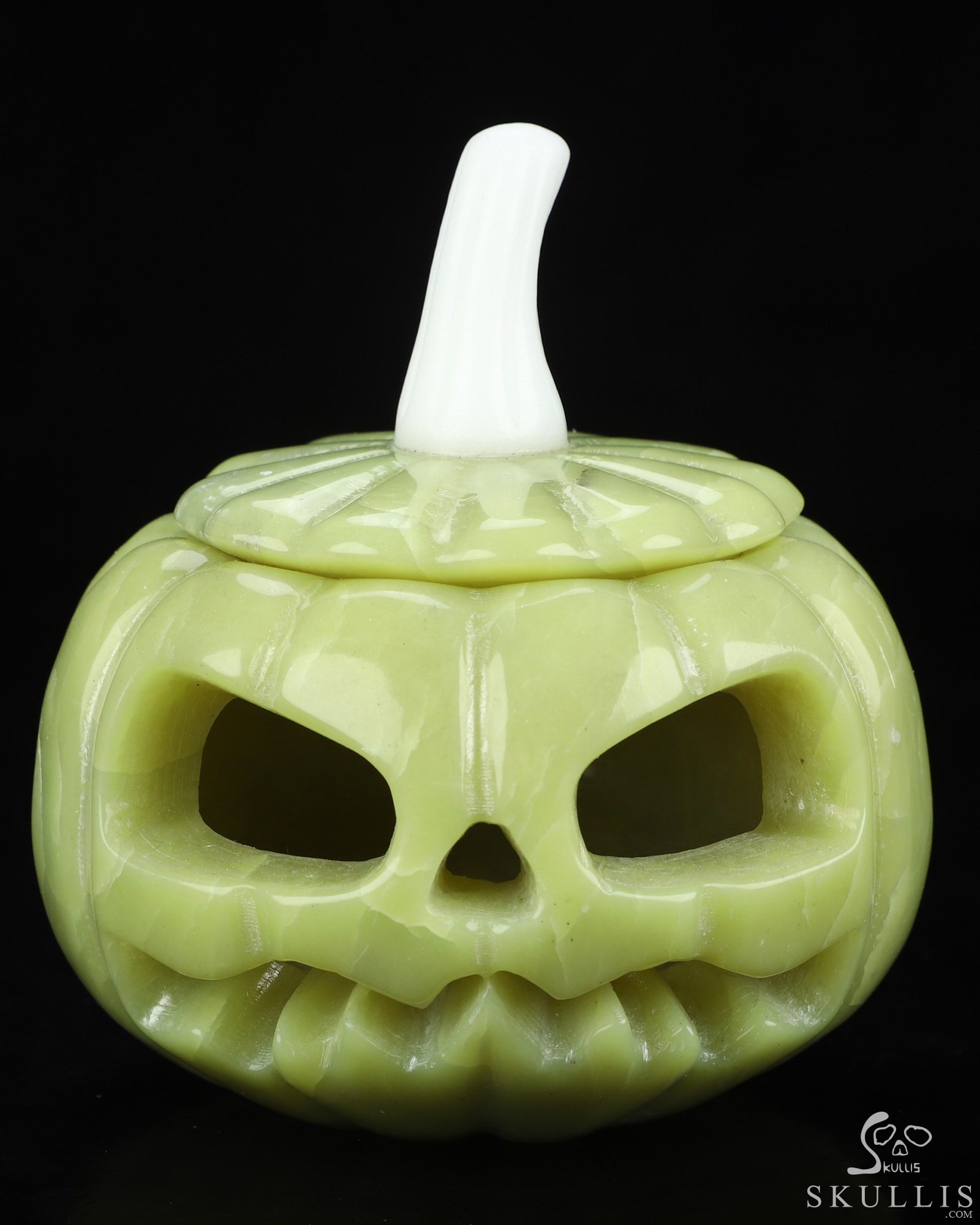 4.3" Lemon Stone Hand Carved Hollow Jack-O'-Lantern Pumpkin Crystal Skull Sculpture, Crystal Healing 4.3" Lemon Stone Hand Carved Hollow Jack-O'-Lantern Pumpkin Crystal Skull Sculpture, Crystal Healing