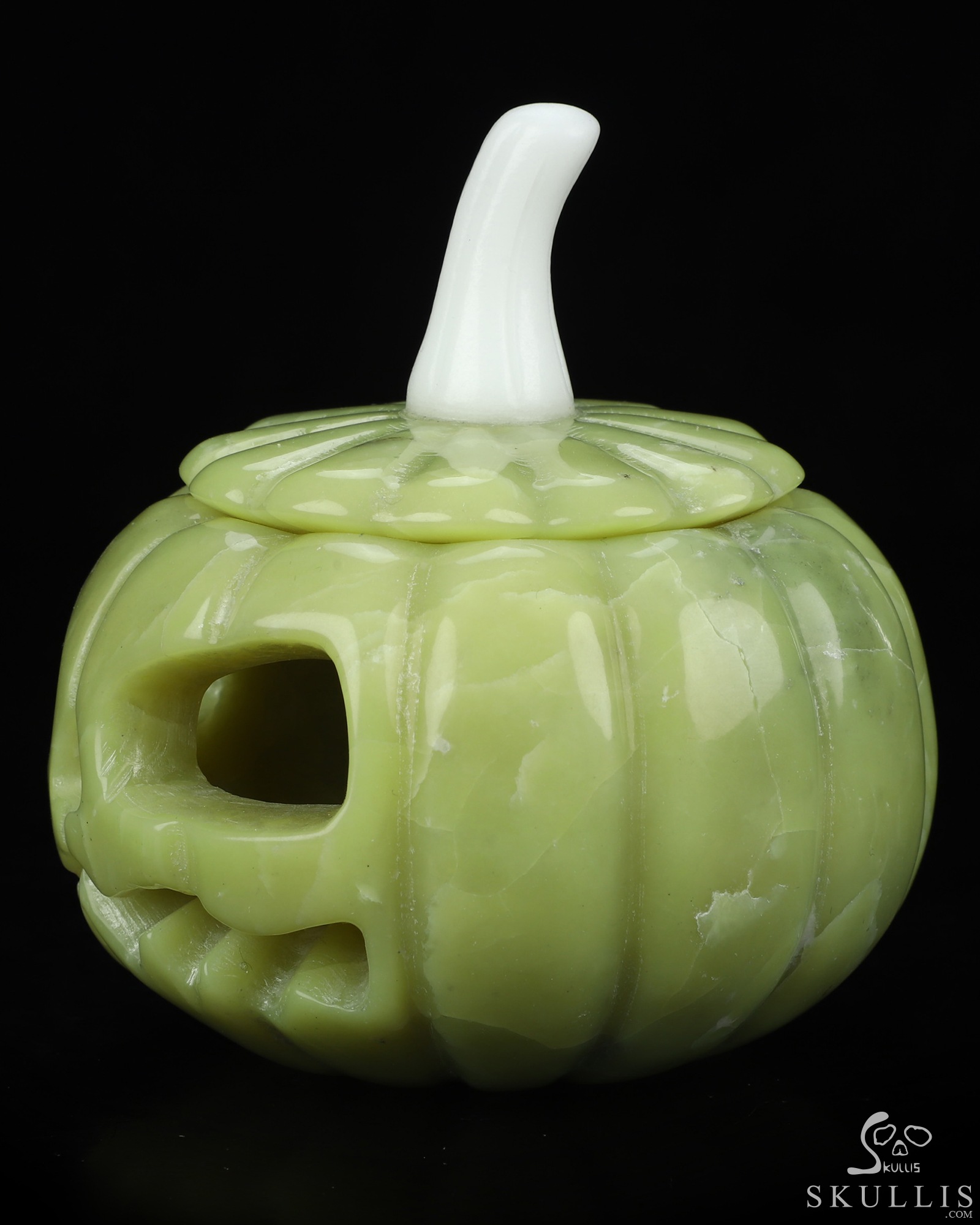 4.3" Lemon Stone Hand Carved Hollow Jack-O'-Lantern Pumpkin Crystal Skull Sculpture, Crystal Healing 4.3" Lemon Stone Hand Carved Hollow Jack-O'-Lantern Pumpkin Crystal Skull Sculpture, Crystal Healing