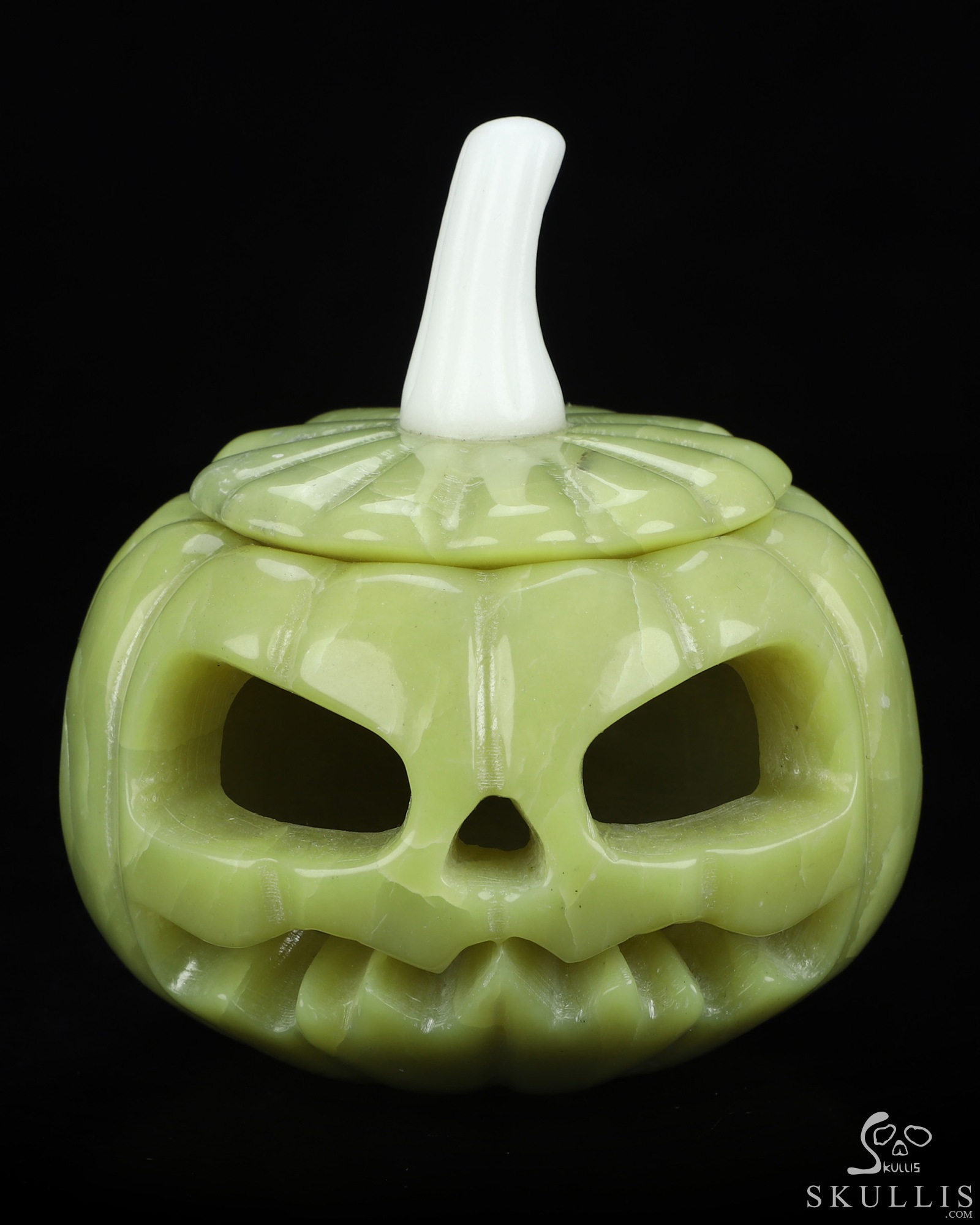 4.3" Lemon Stone Hand Carved Hollow Jack-O'-Lantern Pumpkin Crystal Skull Sculpture, Crystal Healing 4.3" Lemon Stone Hand Carved Hollow Jack-O'-Lantern Pumpkin Crystal Skull Sculpture, Crystal Healing
