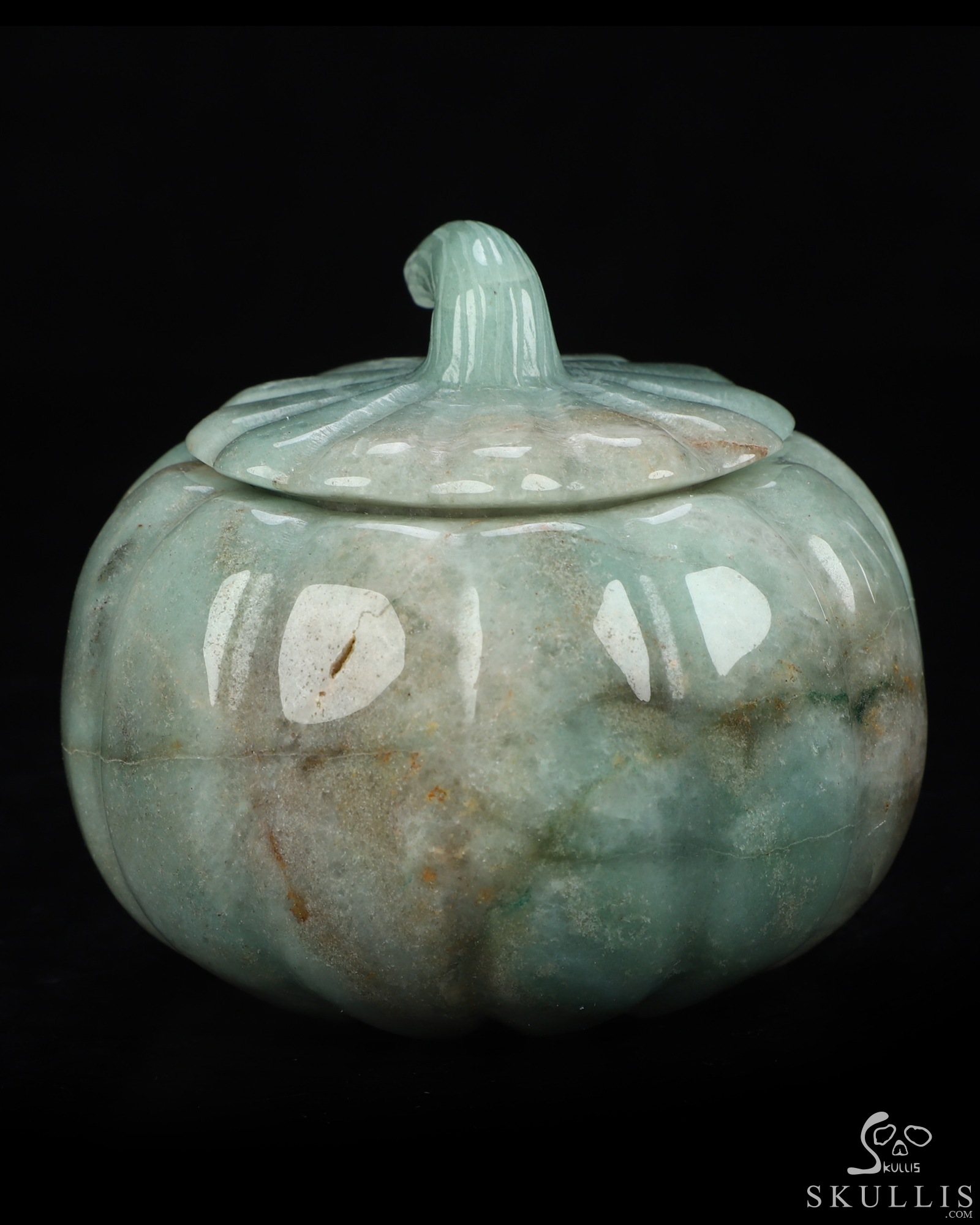 4.0" Green Aventurine Hand Carved Hollow Jack-O'-Lantern Pumpkin Crystal Skull Sculpture, Crystal Healing 4.0" Green Aventurine Hand Carved Hollow Jack-O'-Lantern Pumpkin Crystal Skull Sculpture, Crystal Healing