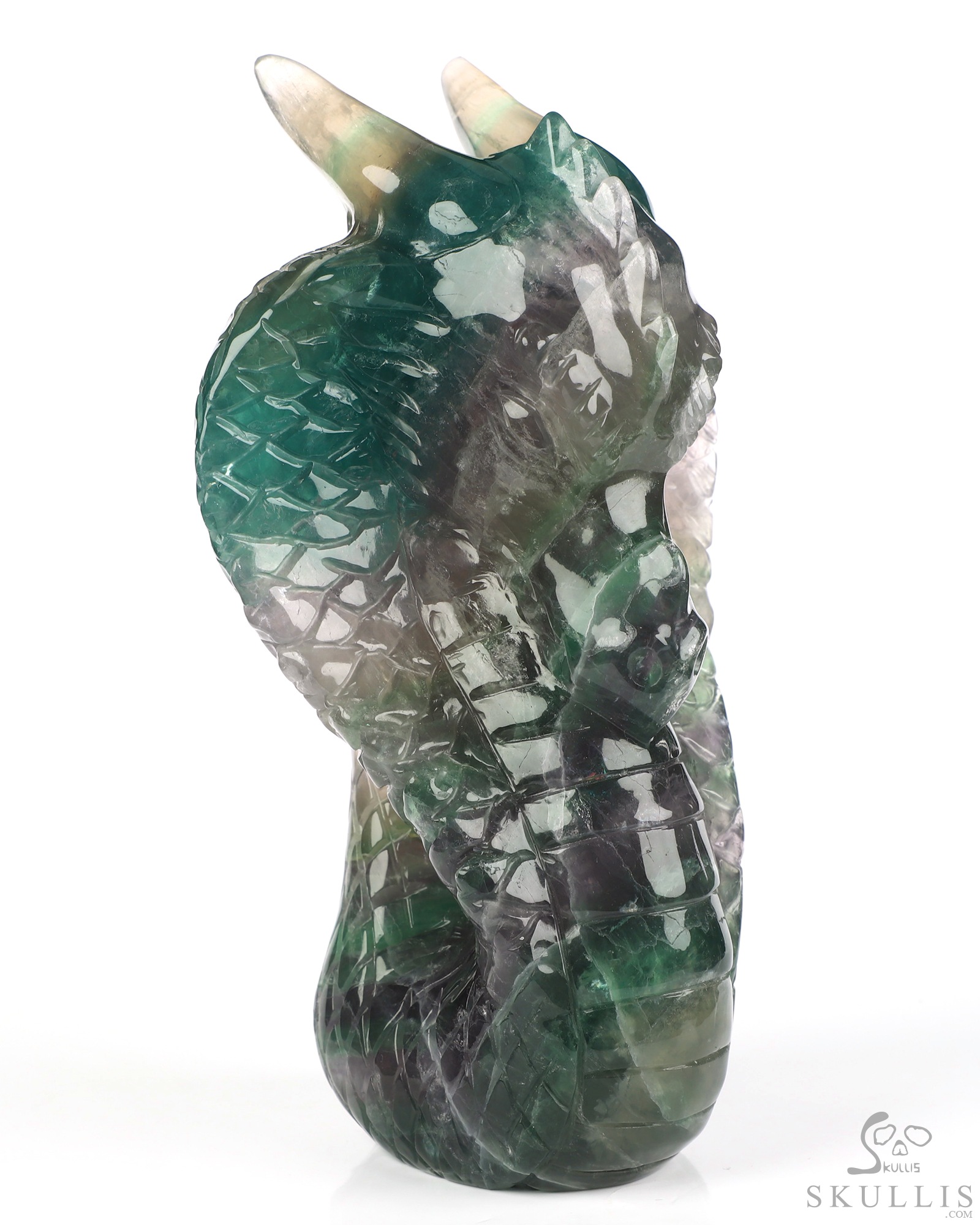 6.7" Fluorite Hand Carved Dragon Crystal Skull Fine Art Sculpture, Crystal Healing 6.7" Fluorite Hand Carved Dragon Crystal Skull Fine Art Sculpture, Crystal Healing
