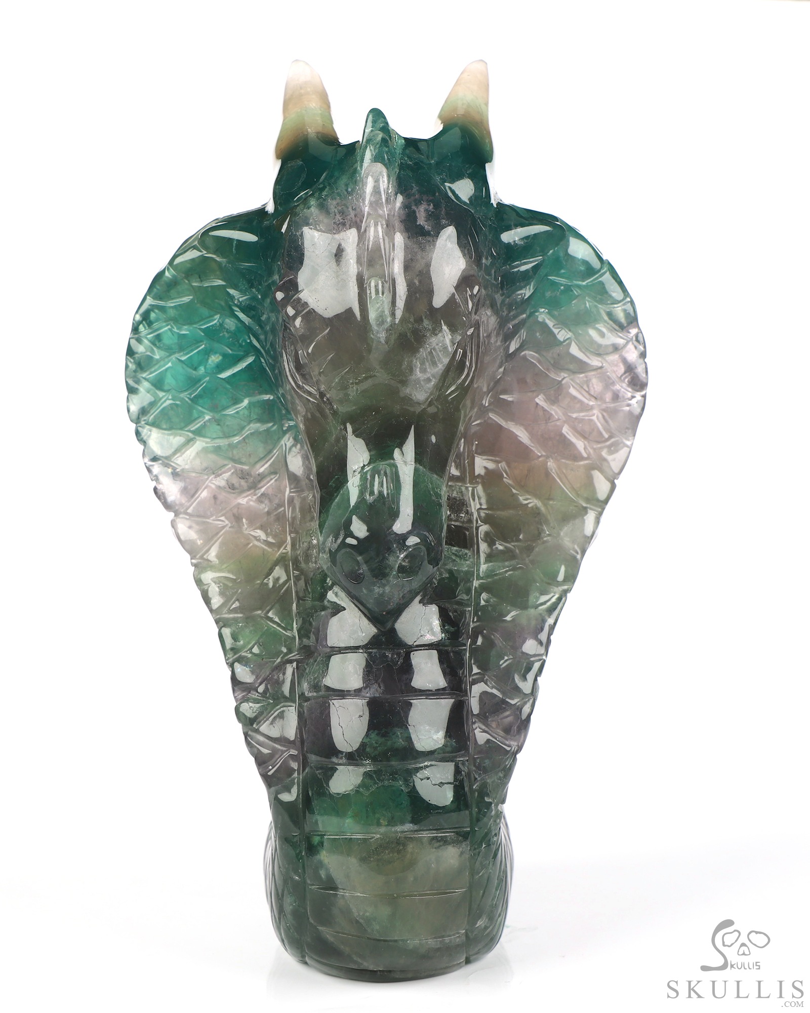 6.7" Fluorite Hand Carved Dragon Crystal Skull Fine Art Sculpture, Crystal Healing 6.7" Fluorite Hand Carved Dragon Crystal Skull Fine Art Sculpture, Crystal Healing
