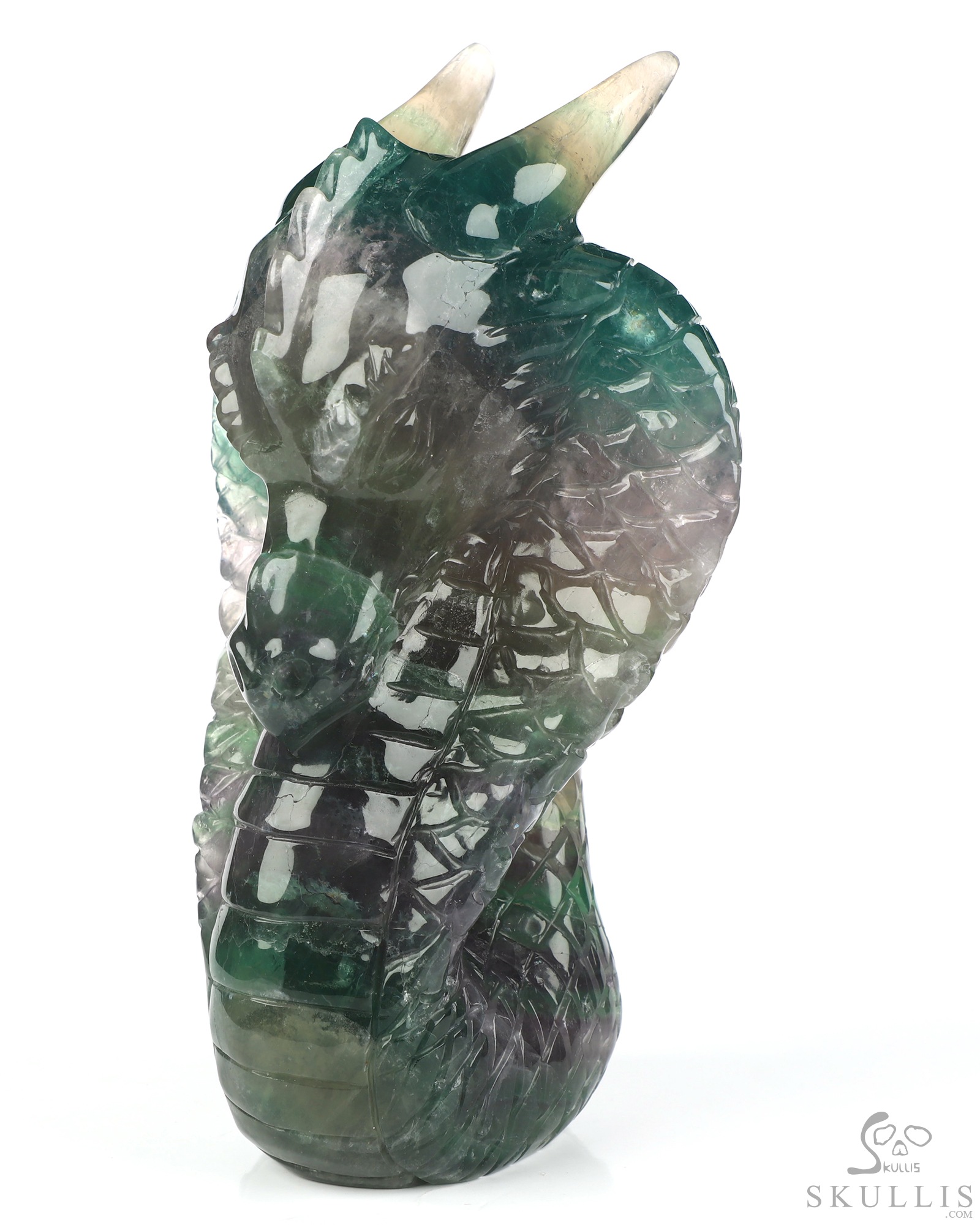 6.7" Fluorite Hand Carved Dragon Crystal Skull Fine Art Sculpture, Crystal Healing 6.7" Fluorite Hand Carved Dragon Crystal Skull Fine Art Sculpture, Crystal Healing