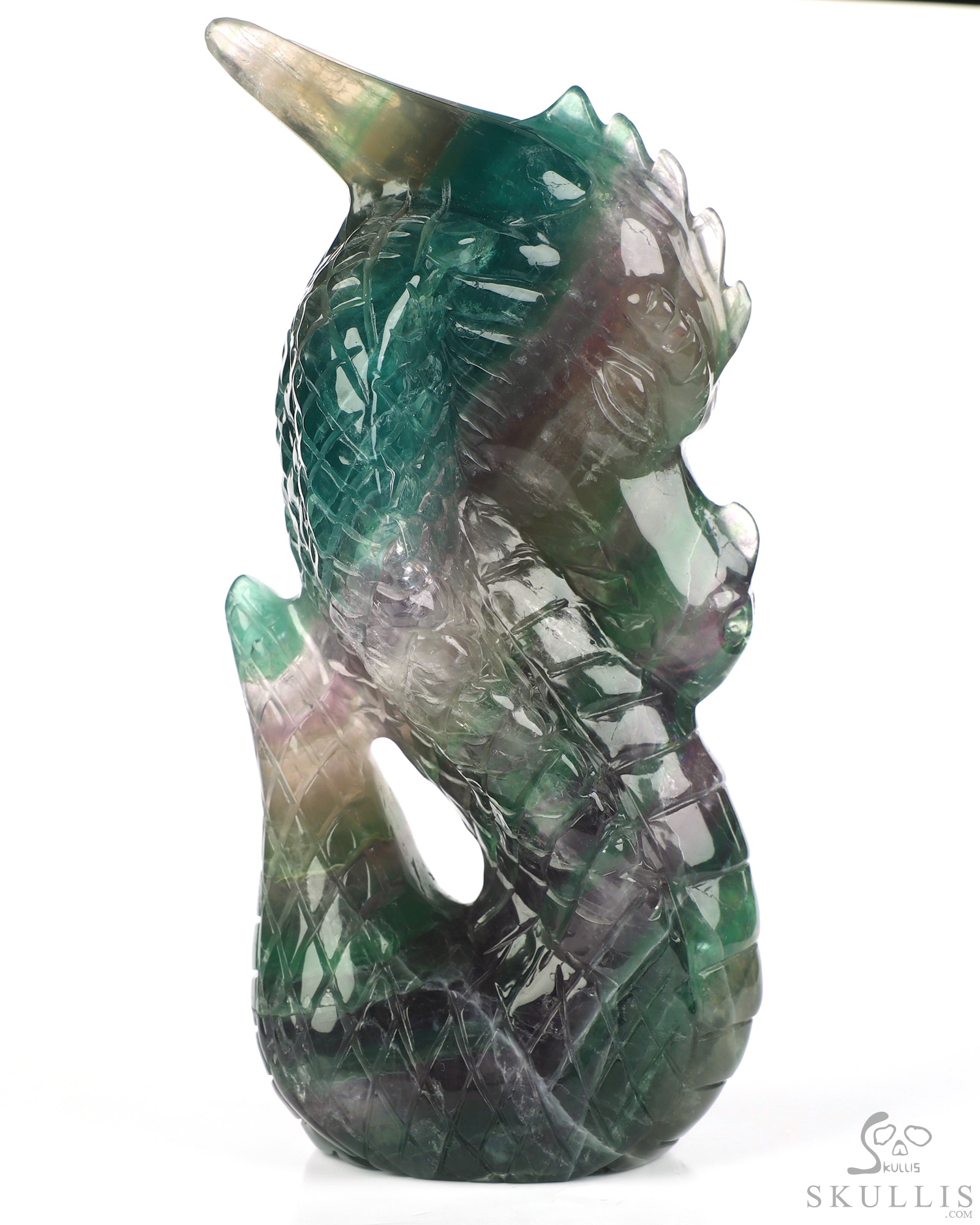 6.7" Fluorite Hand Carved Dragon Crystal Skull Fine Art Sculpture, Crystal Healing 6.7" Fluorite Hand Carved Dragon Crystal Skull Fine Art Sculpture, Crystal Healing