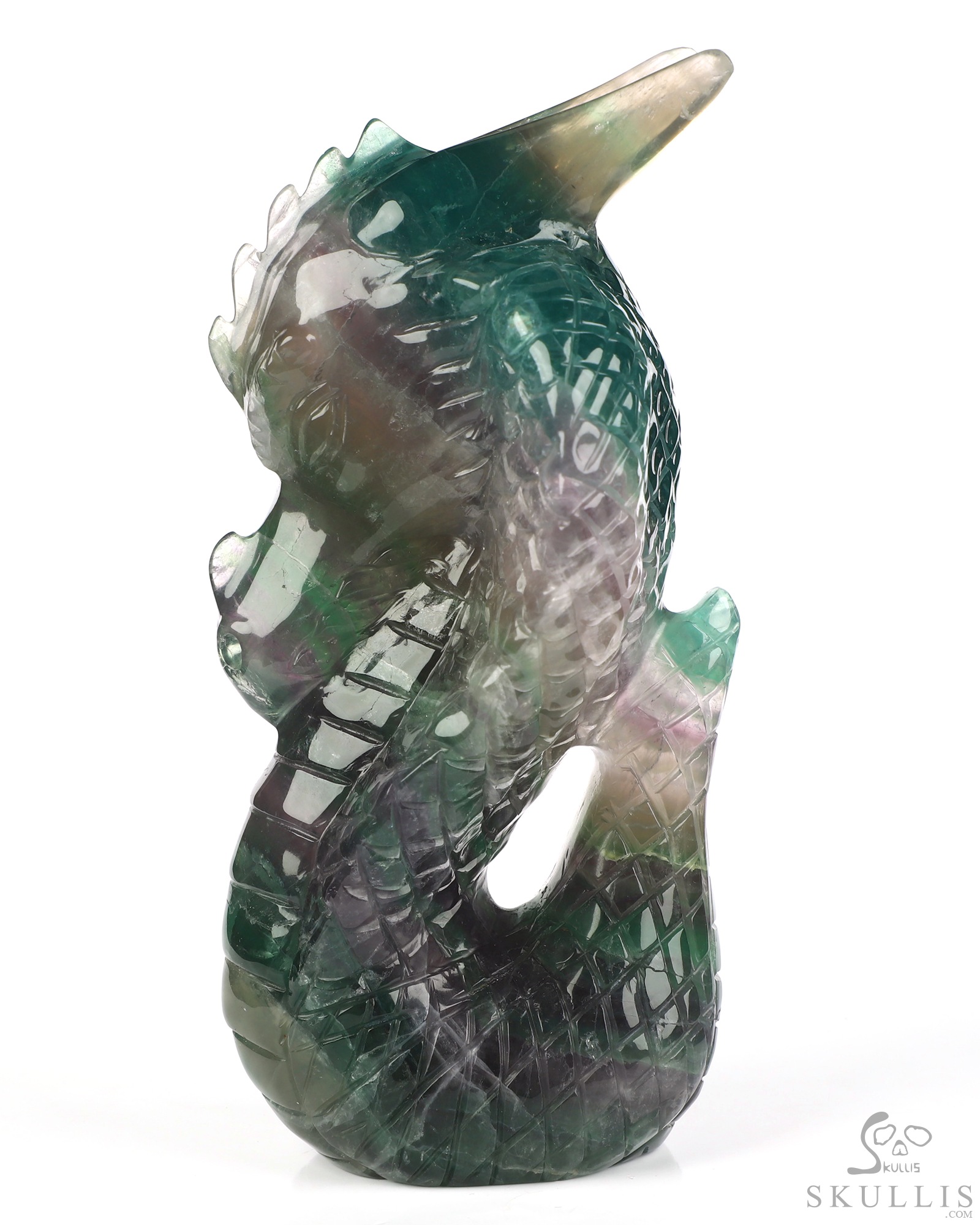 6.7" Fluorite Hand Carved Dragon Crystal Skull Fine Art Sculpture, Crystal Healing 6.7" Fluorite Hand Carved Dragon Crystal Skull Fine Art Sculpture, Crystal Healing