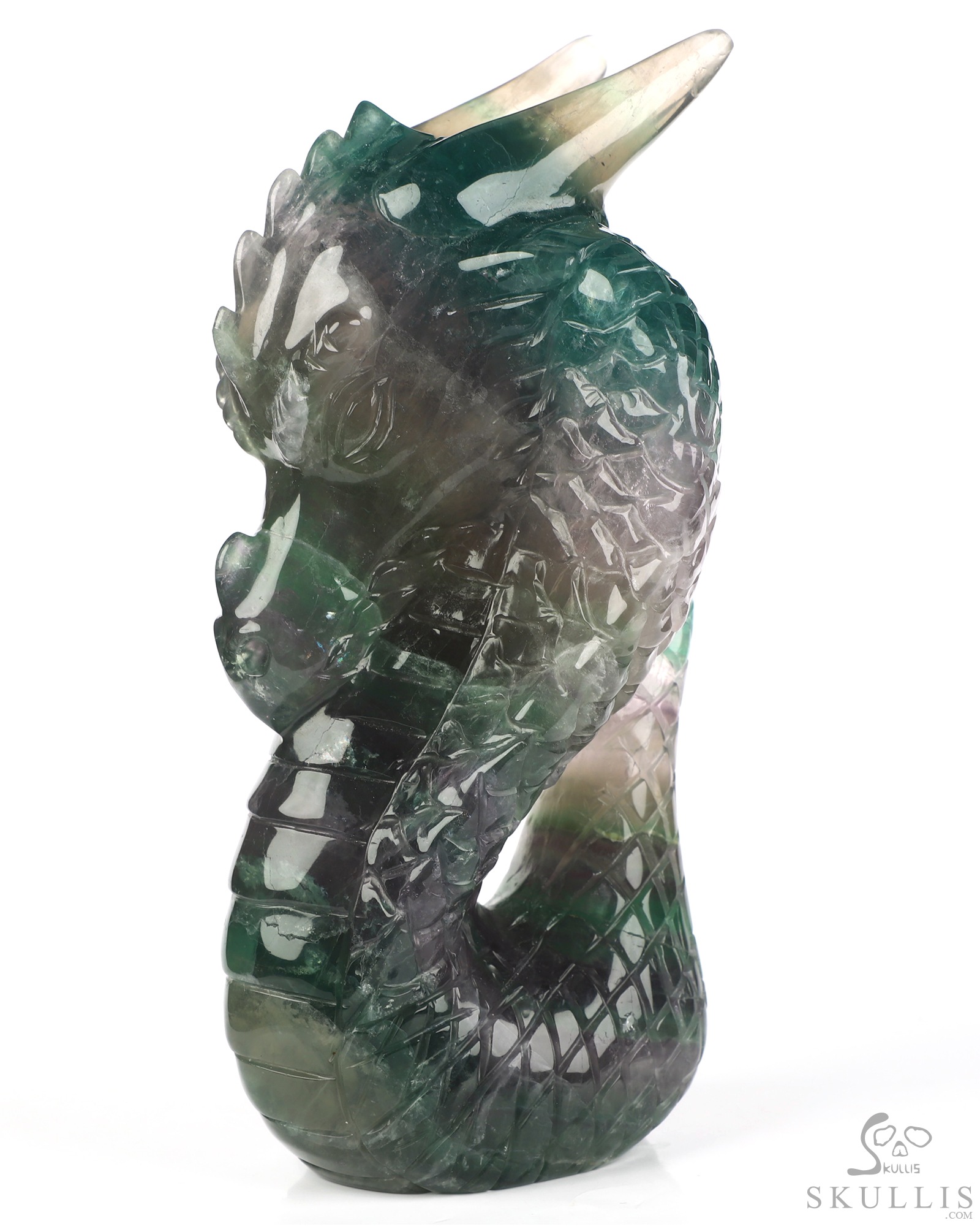 6.7" Fluorite Hand Carved Dragon Crystal Skull Fine Art Sculpture, Crystal Healing 6.7" Fluorite Hand Carved Dragon Crystal Skull Fine Art Sculpture, Crystal Healing