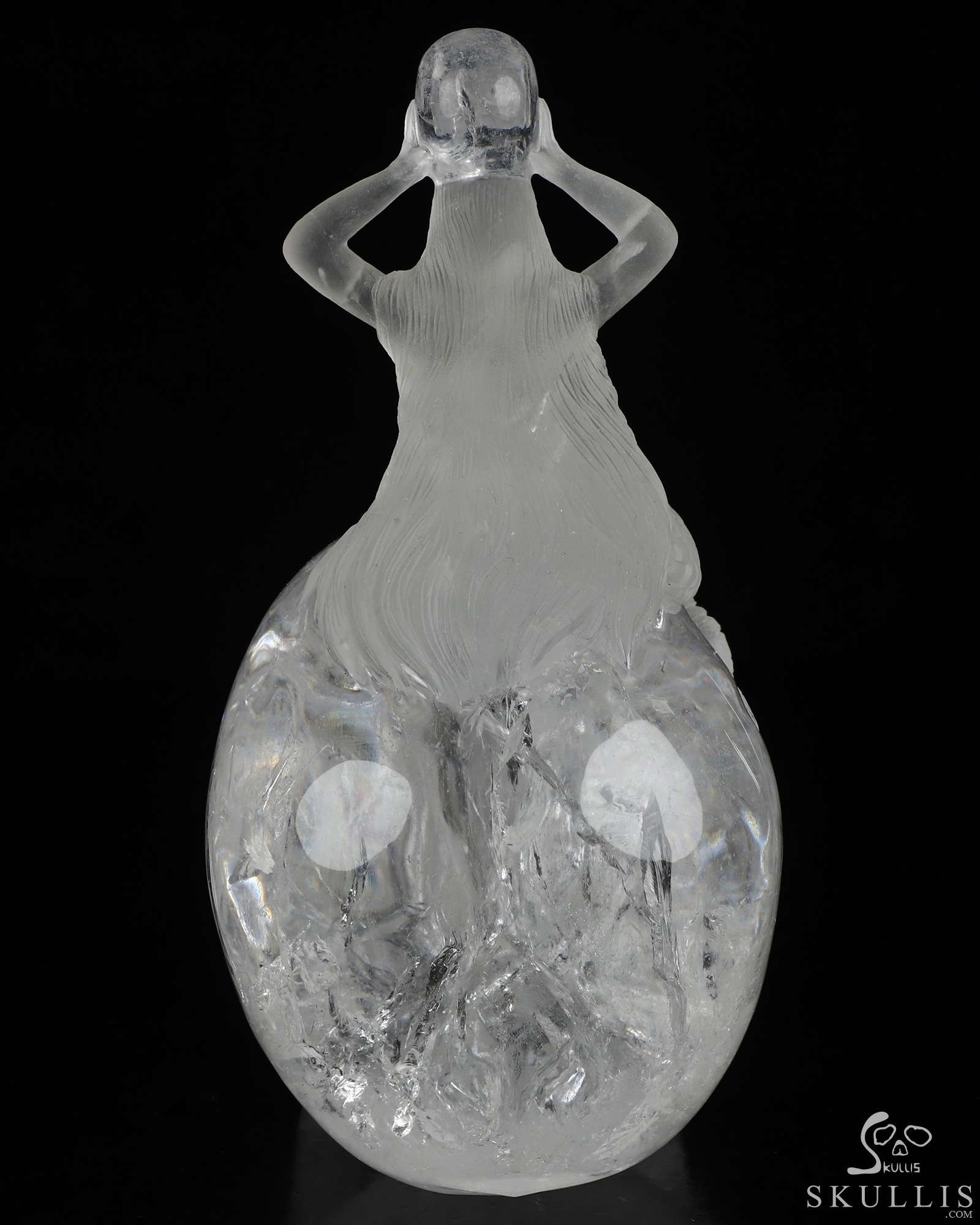Siren’s Requiem - 7.1" Quartz Rock Crystal Hand Carved Mermaid & Dual Crystal Skull Fine Art Sculpture, Crystal Healing Siren’s Requiem - 7.1" Quartz Rock Crystal Hand Carved Mermaid & Dual Crystal Skull Fine Art Sculpture, Crystal Healing