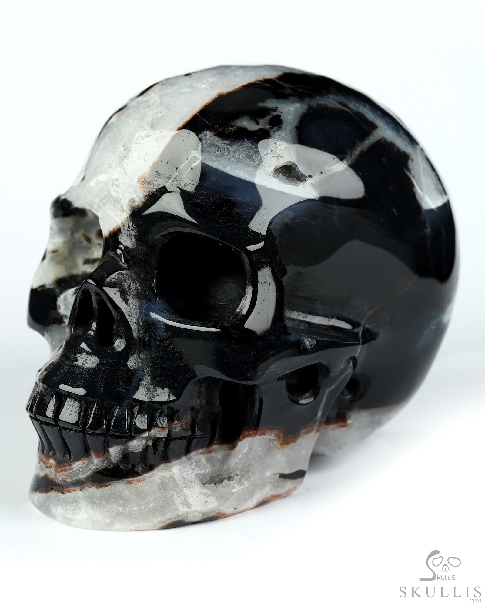 3.5" Black Zebra Agate Hand Carved Crystal Skull, Realistic, Crystal Healing 3.5" Black Zebra Agate Hand Carved Crystal Skull, Realistic, Crystal Healing