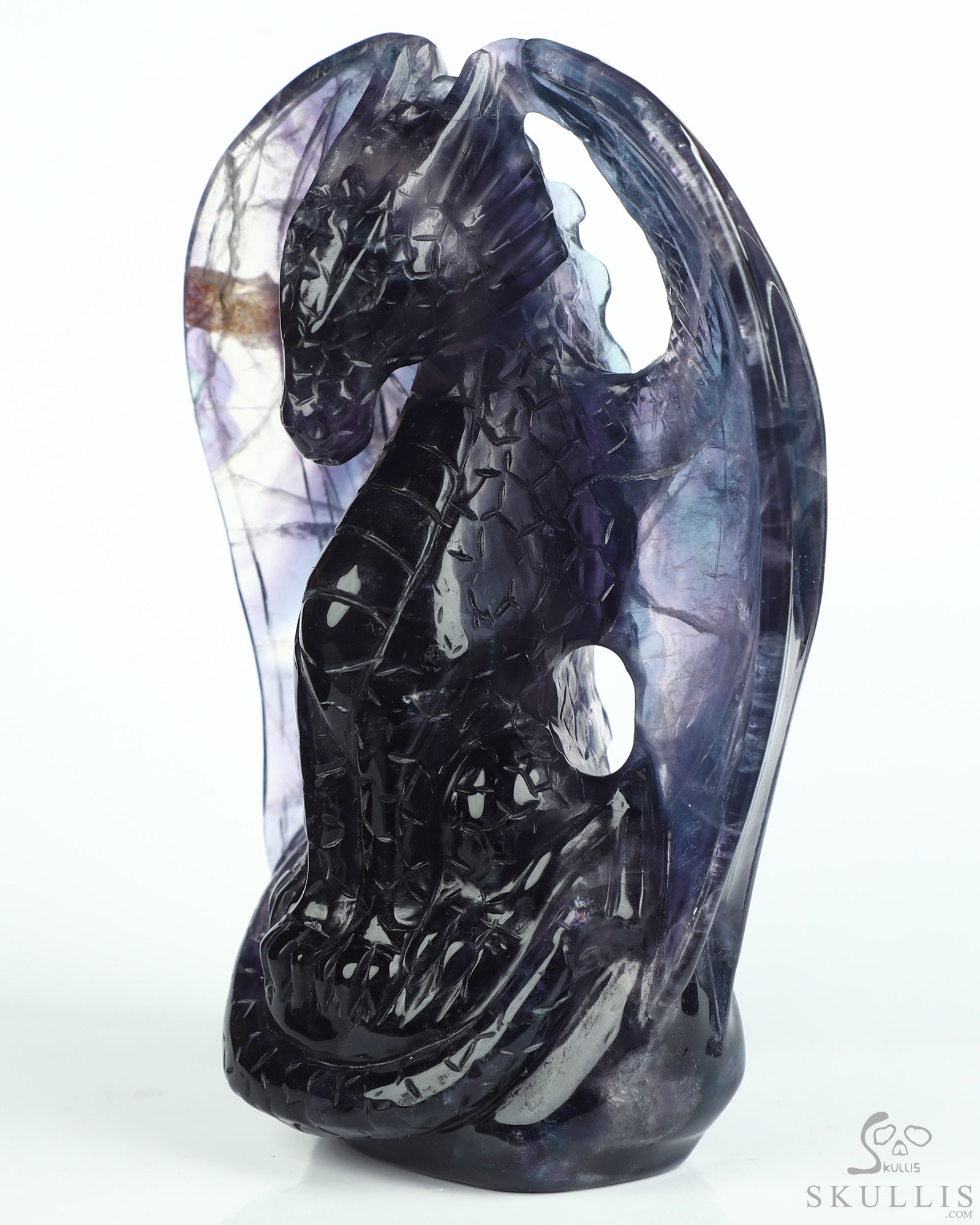 The Guardian Dragon - 4.9" Fluorite Hand Carved Crystal Dragon Fine Art Sculpture, Crystal Healing The Guardian Dragon - 4.9" Fluorite Hand Carved Crystal Dragon Fine Art Sculpture, Crystal Healing