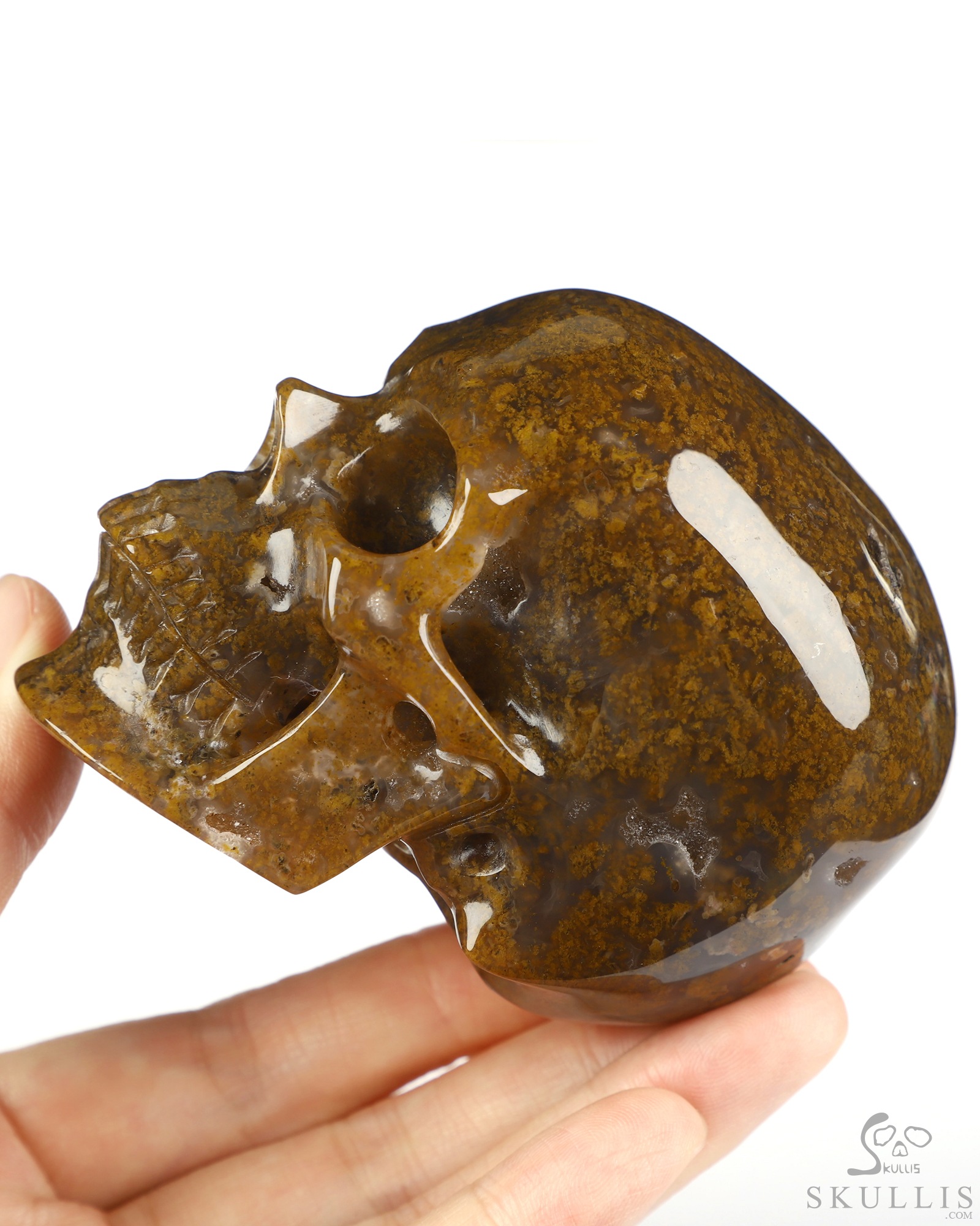 3.3" Moss Agate Hand Carved Crystal Skull, Super Realistic, Crystal Healing 3.3" Moss Agate Hand Carved Crystal Skull, Super Realistic, Crystal Healing