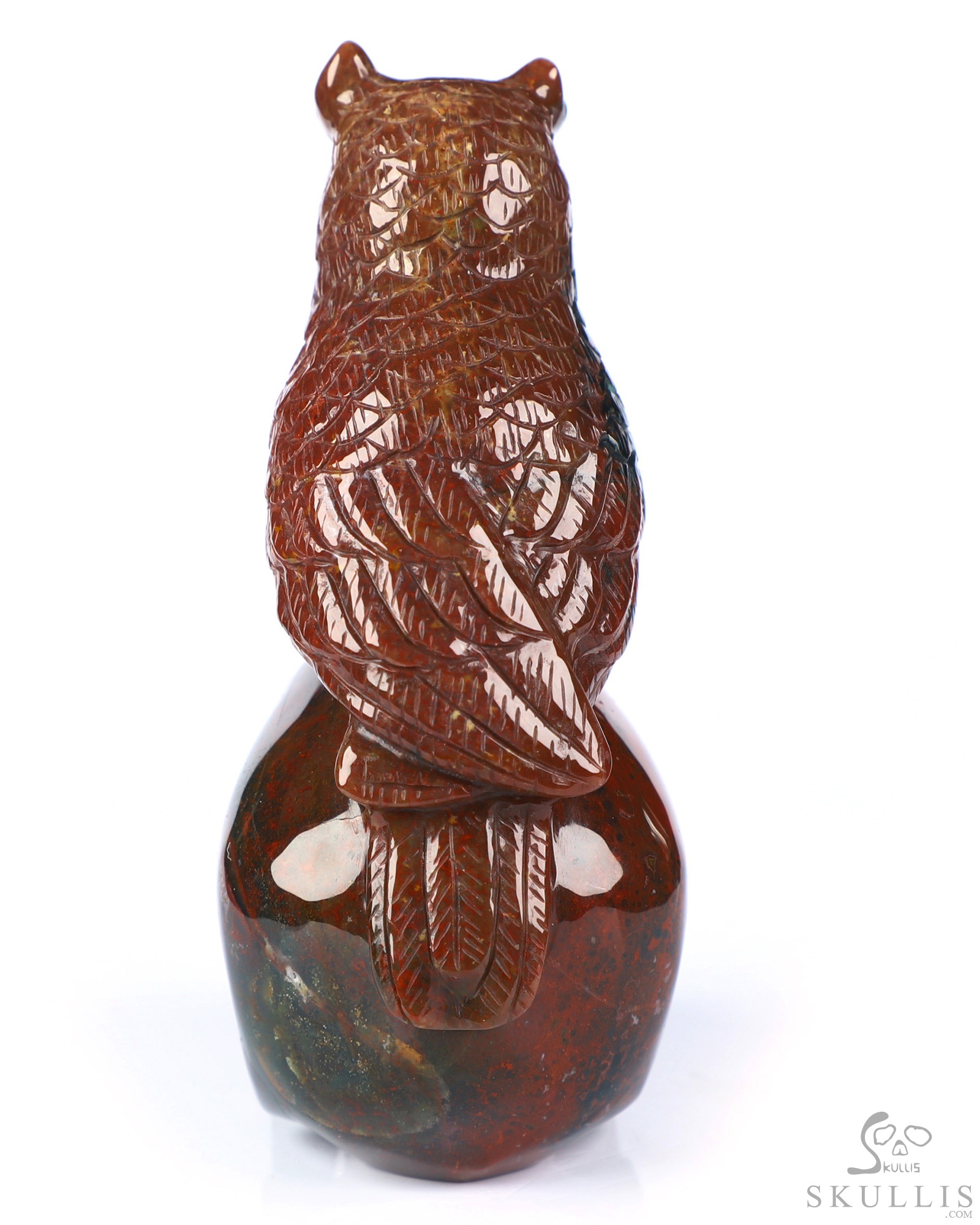 4.3" Bloodstone Hand Carved Crystal Skull and Owl Sculpture, Crystal Healing 4.3" Bloodstone Hand Carved Crystal Skull and Owl Sculpture, Crystal Healing