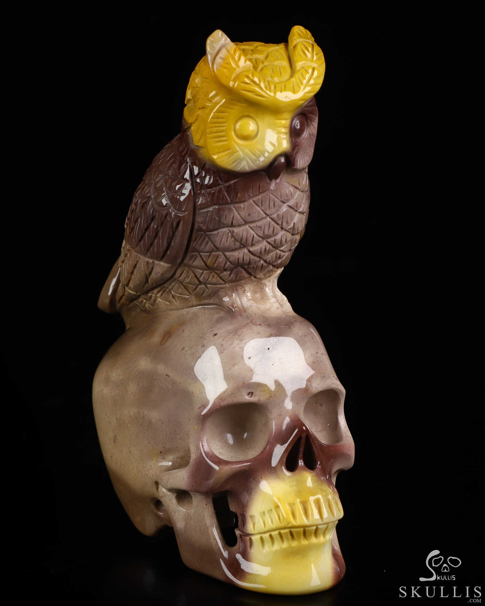 4.3" Mookaite Jasper Hand Carved Crystal Skull and Owl Sculpture, Crystal Healing 4.3" Mookaite Jasper Hand Carved Crystal Skull and Owl Sculpture, Crystal Healing