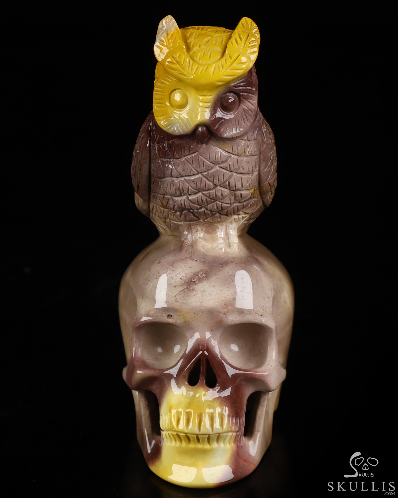 4.3" Mookaite Jasper Hand Carved Crystal Skull and Owl Sculpture, Crystal Healing 4.3" Mookaite Jasper Hand Carved Crystal Skull and Owl Sculpture, Crystal Healing