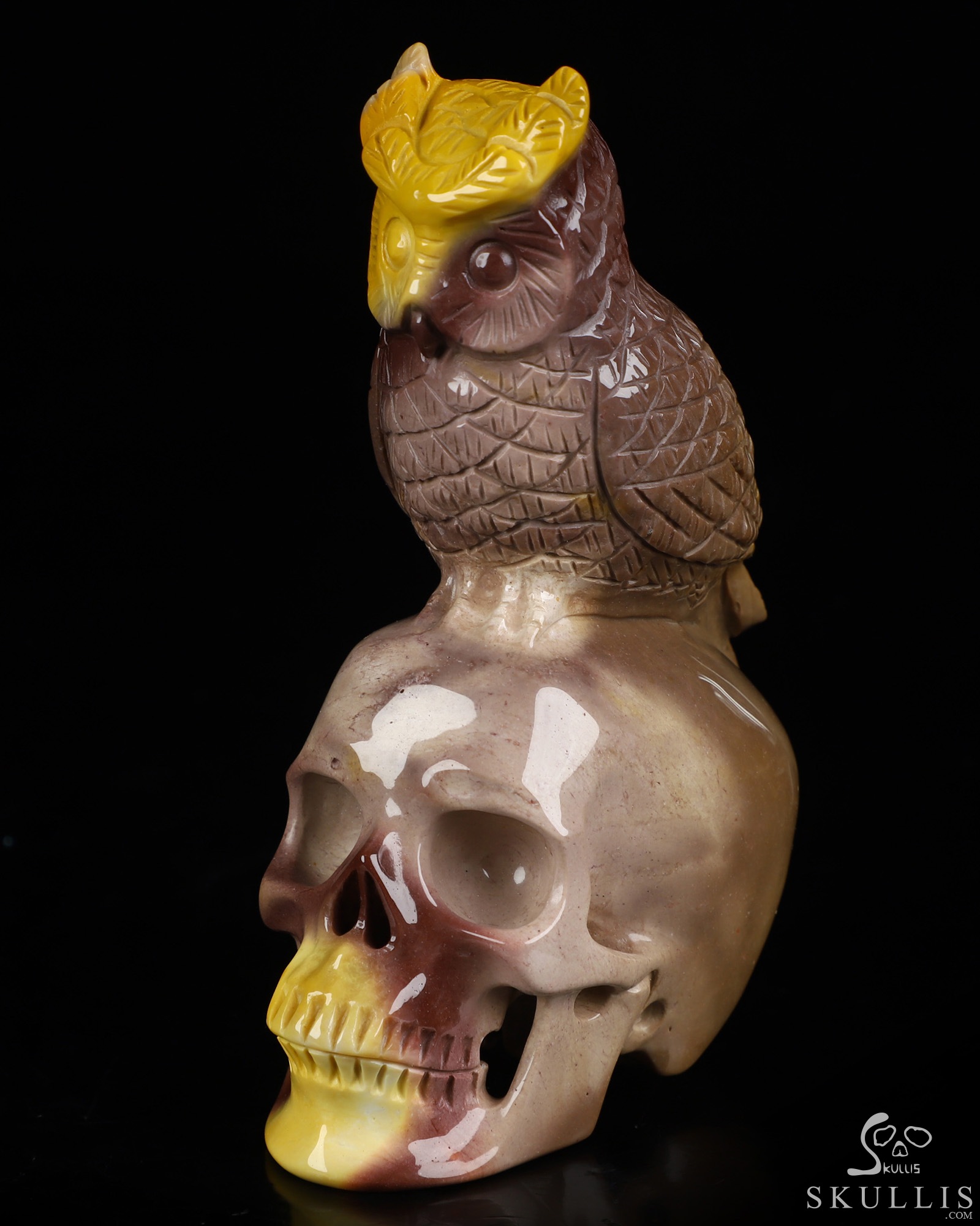 4.3" Mookaite Jasper Hand Carved Crystal Skull and Owl Sculpture, Crystal Healing 4.3" Mookaite Jasper Hand Carved Crystal Skull and Owl Sculpture, Crystal Healing