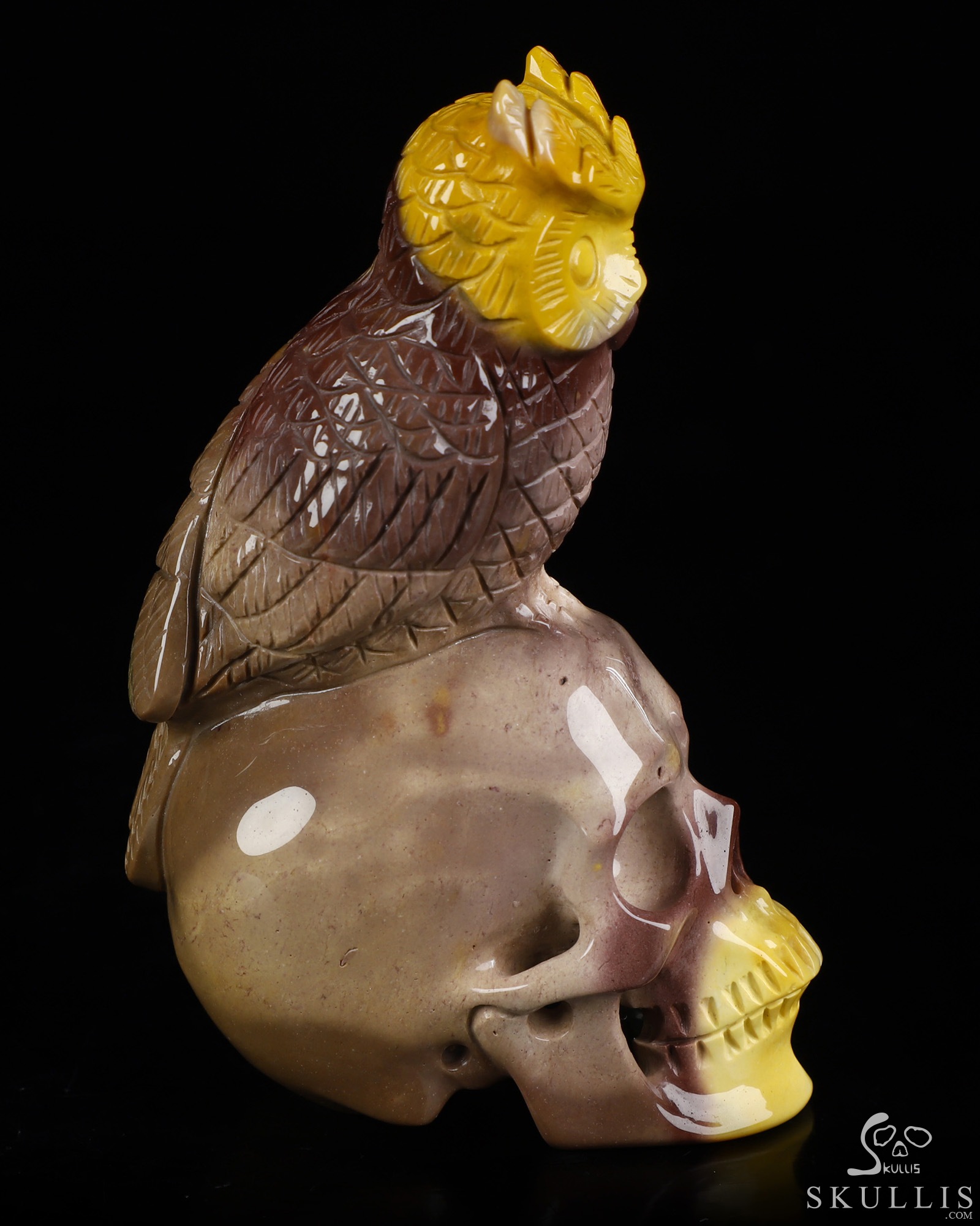 4.3" Mookaite Jasper Hand Carved Crystal Skull and Owl Sculpture, Crystal Healing 4.3" Mookaite Jasper Hand Carved Crystal Skull and Owl Sculpture, Crystal Healing