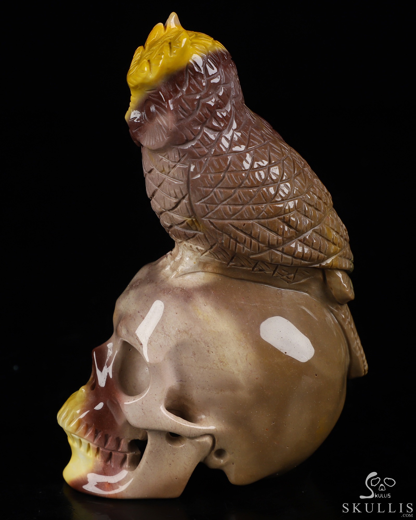 4.3" Mookaite Jasper Hand Carved Crystal Skull and Owl Sculpture, Crystal Healing 4.3" Mookaite Jasper Hand Carved Crystal Skull and Owl Sculpture, Crystal Healing