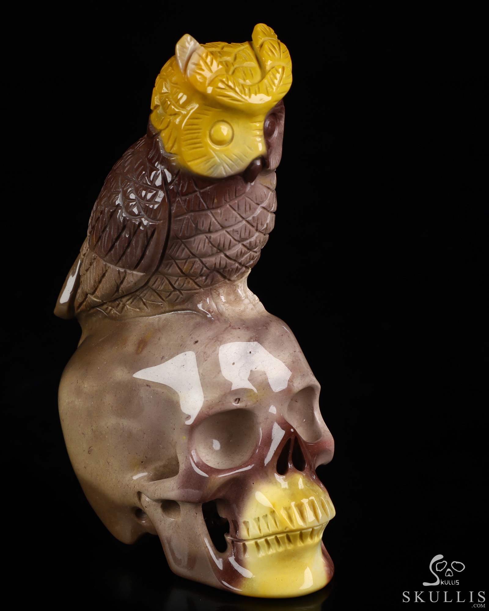 4.3" Mookaite Jasper Hand Carved Crystal Skull and Owl Sculpture, Crystal Healing 4.3" Mookaite Jasper Hand Carved Crystal Skull and Owl Sculpture, Crystal Healing