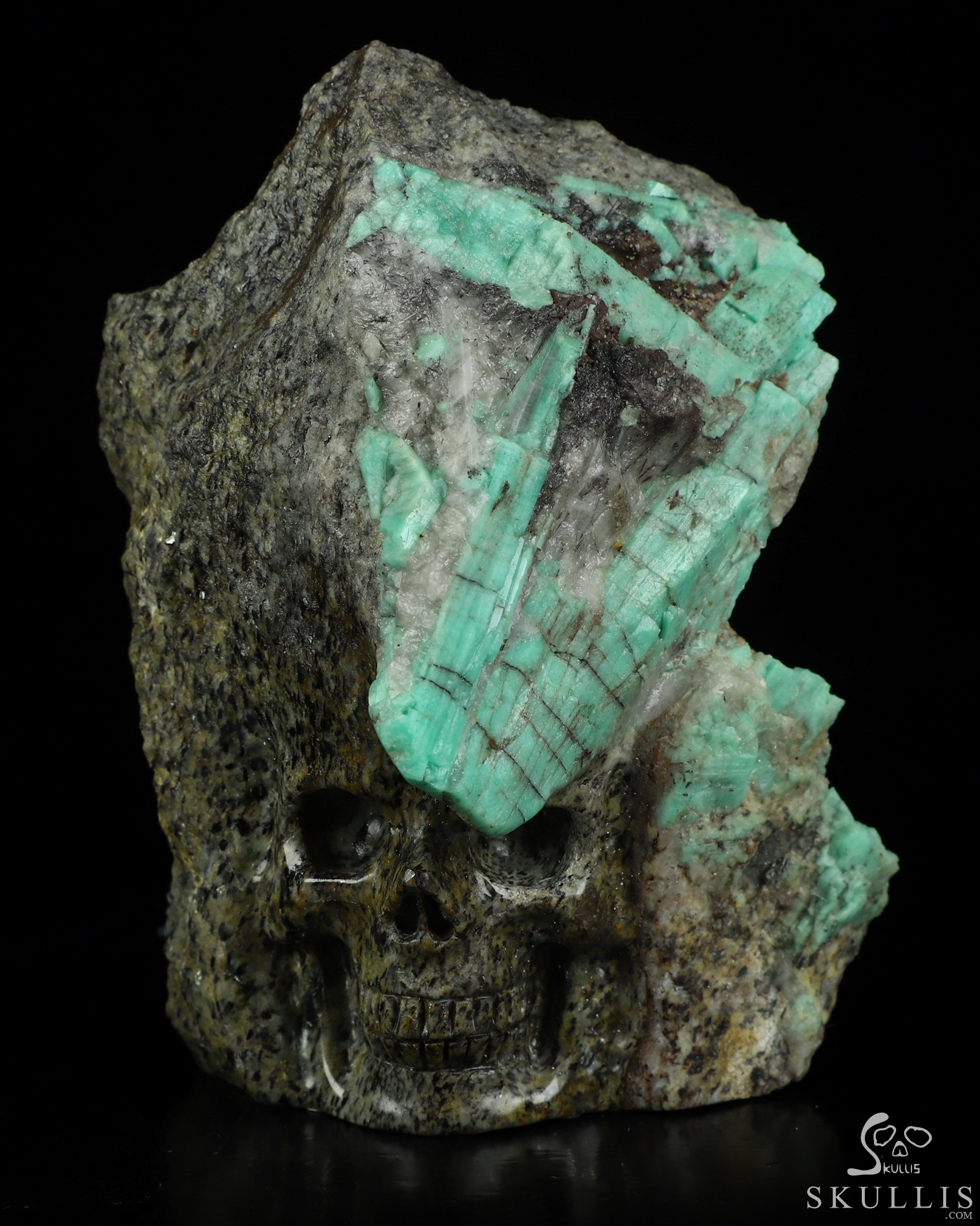 Gemstone 4.5" Emerald Hand Carved Crystal Skull Fine Art Sculpture, Crystal Healing Gemstone 4.5" Emerald Hand Carved Crystal Skull Fine Art Sculpture, Crystal Healing