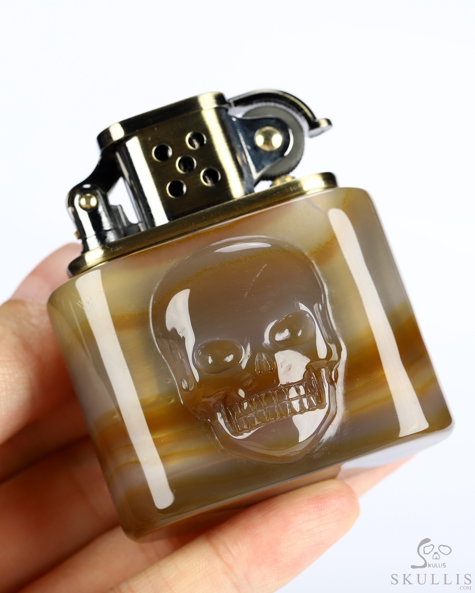 Bonefire - Agate Hand-Carved Relief Crystal Skull Refillable Kerosene Novelty Pocket Lighter Accessory Bonefire - Agate Hand-Carved Relief Crystal Skull Refillable Kerosene Novelty Pocket Lighter Accessory
