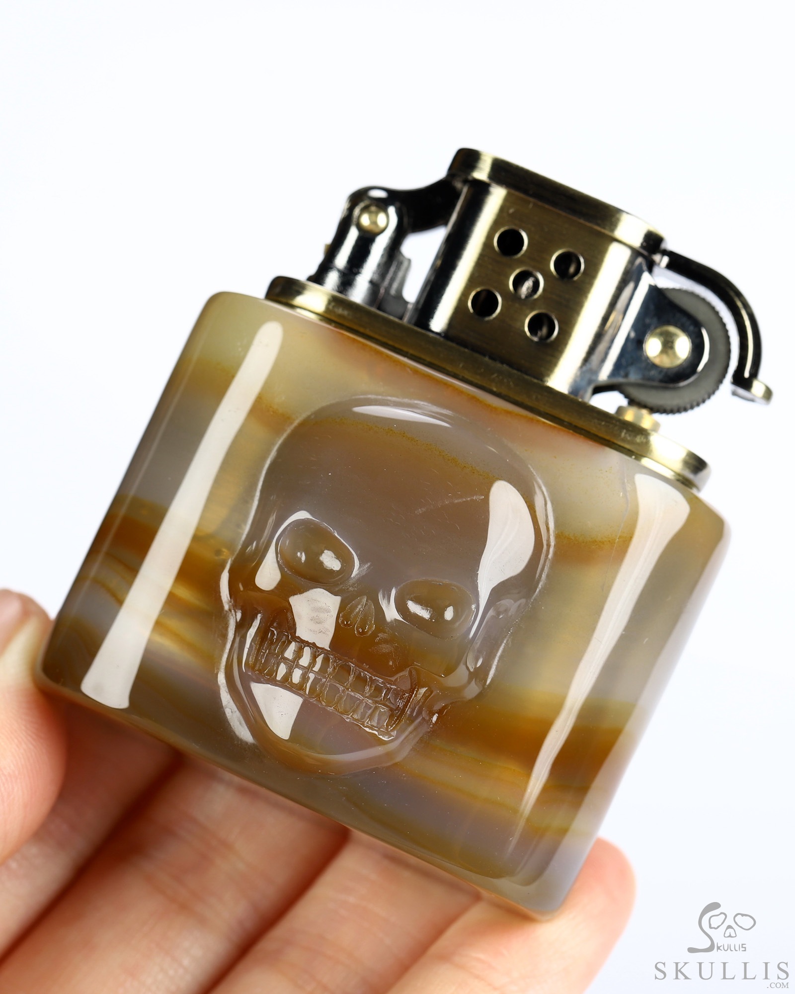 Bonefire - Agate Hand-Carved Relief Crystal Skull Refillable Kerosene Novelty Pocket Lighter Accessory Bonefire - Agate Hand-Carved Relief Crystal Skull Refillable Kerosene Novelty Pocket Lighter Accessory