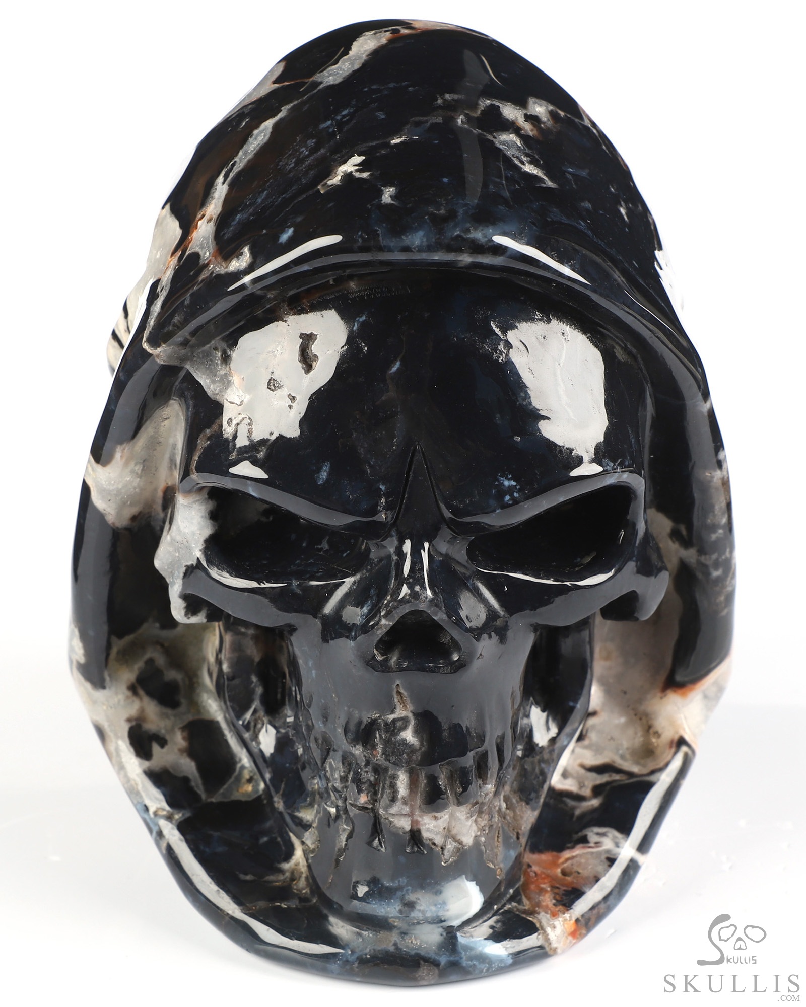 5.4" Black Zebra Agate Hand Carved Death Crystal Skull Sculpture, Crystal Healing 5.4" Black Zebra Agate Hand Carved Death Crystal Skull Sculpture, Crystal Healing