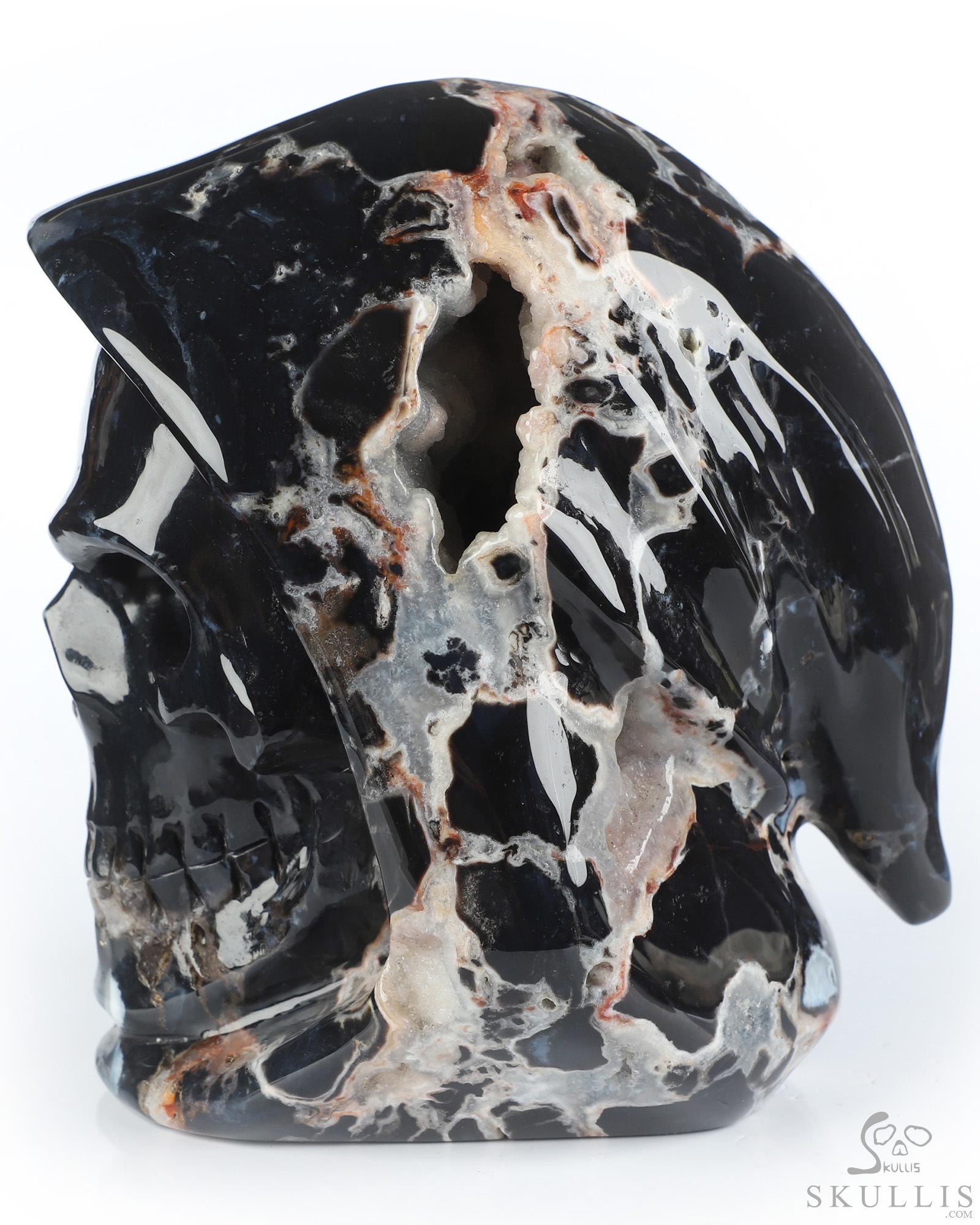 5.4" Black Zebra Agate Hand Carved Death Crystal Skull Sculpture, Crystal Healing 5.4" Black Zebra Agate Hand Carved Death Crystal Skull Sculpture, Crystal Healing