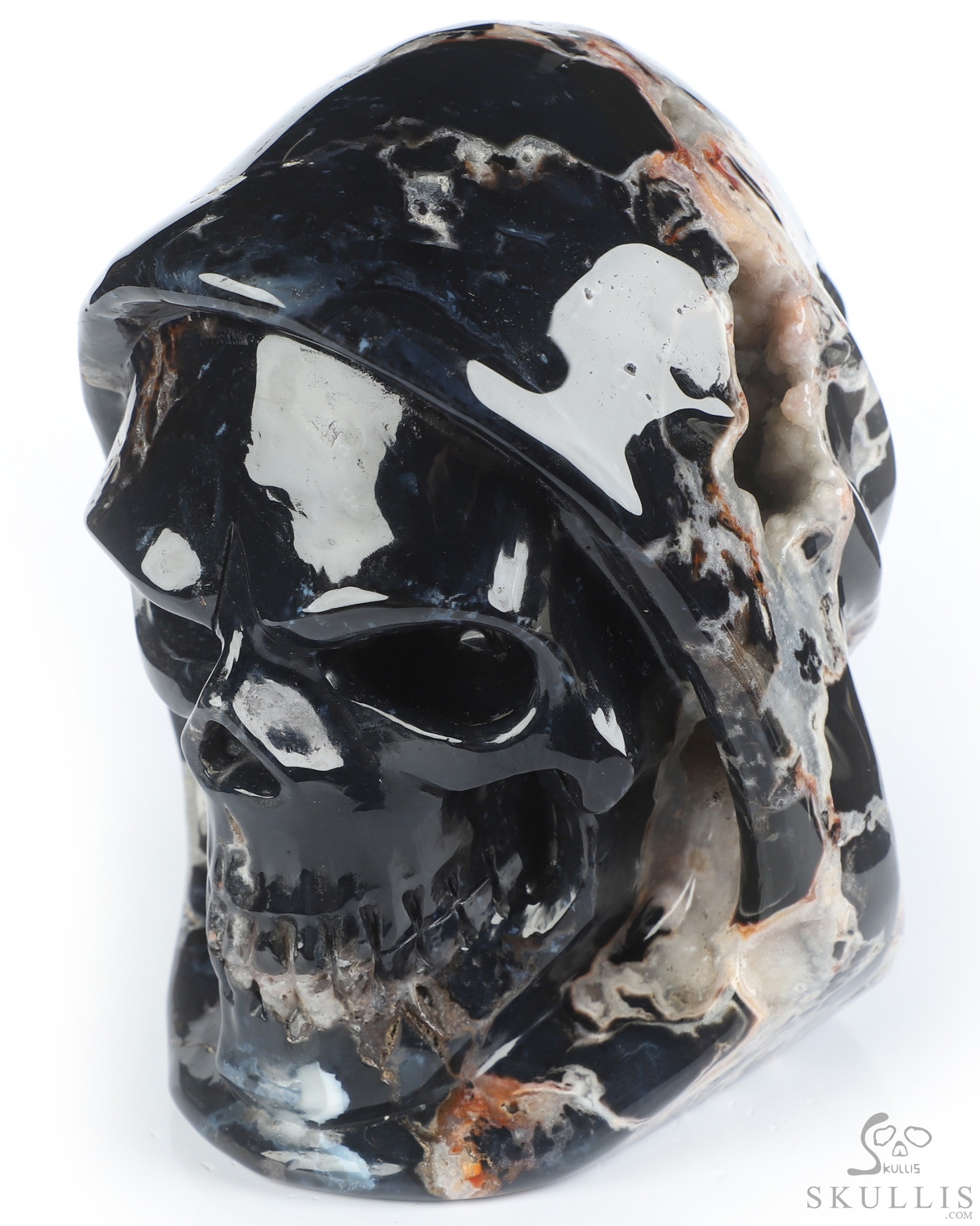 5.4" Black Zebra Agate Hand Carved Death Crystal Skull Sculpture, Crystal Healing 5.4" Black Zebra Agate Hand Carved Death Crystal Skull Sculpture, Crystal Healing