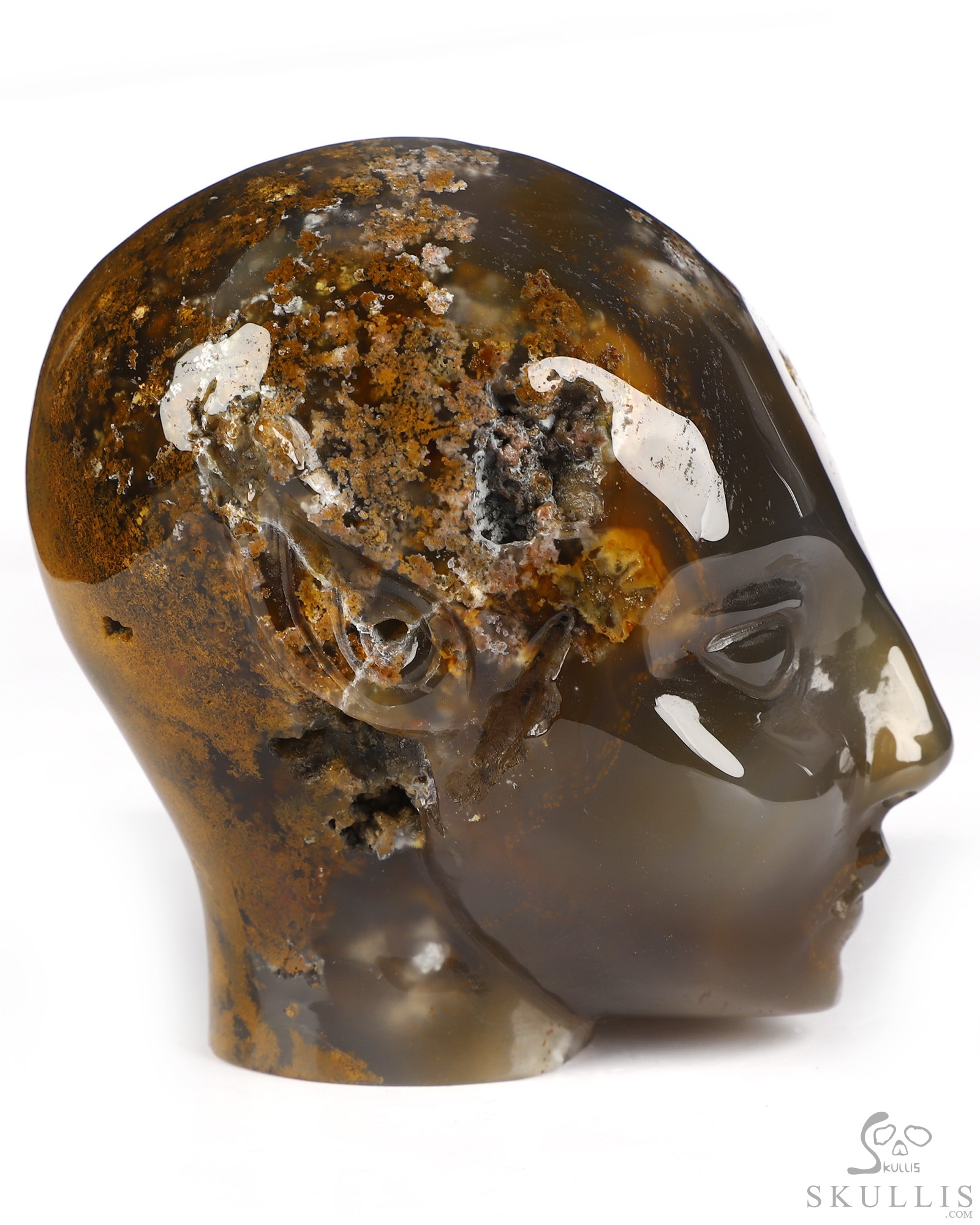 3.3" Moss Agate Hand Carved Fairy Elf Alien Crystal Skull Companion Sculpture, Crystal Healing 3.3" Moss Agate Hand Carved Fairy Elf Alien Crystal Skull Companion Sculpture, Crystal Healing