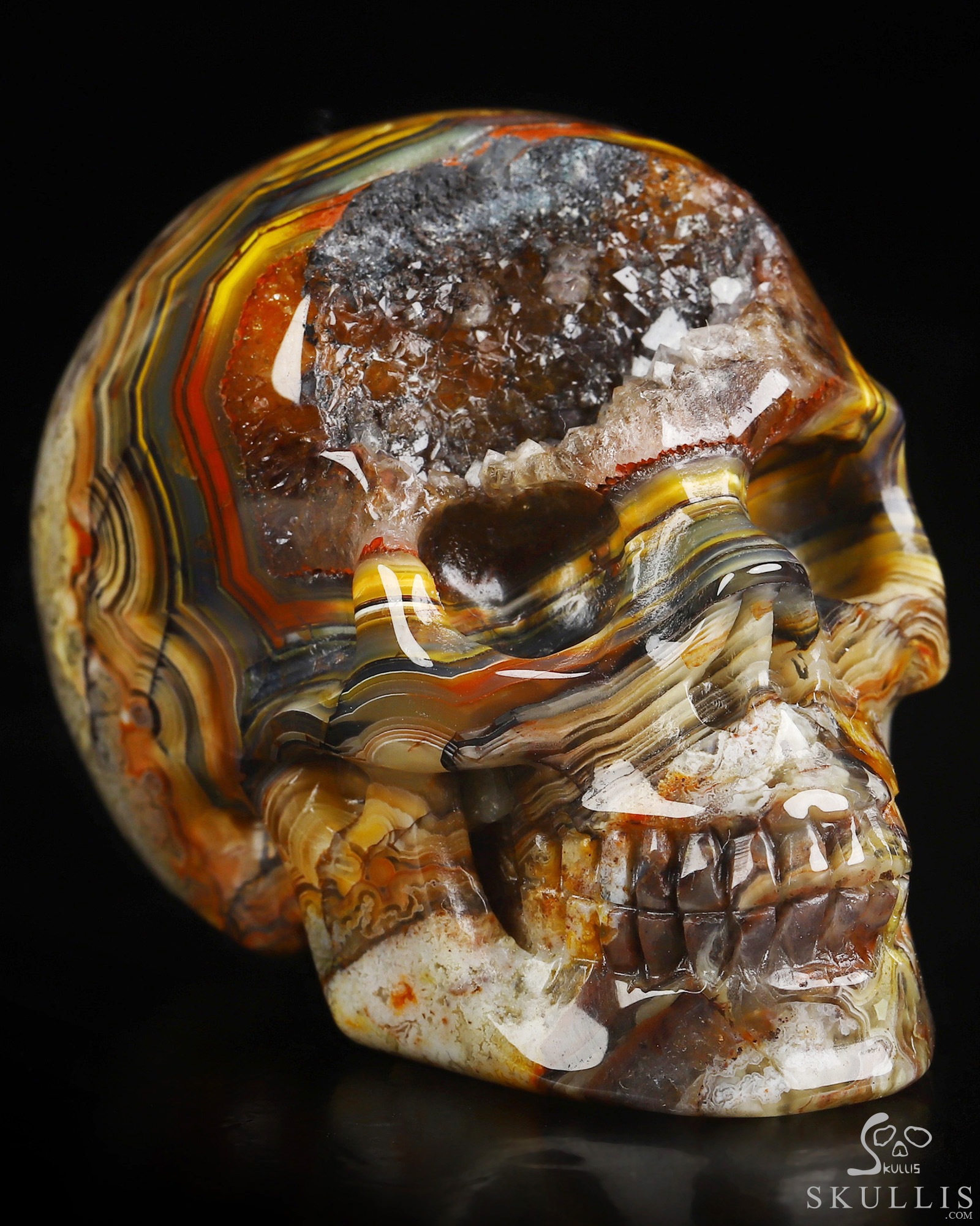 Gemstone 2.0" Red Crazy Lace Agate Geode Hand Carved Crystal Skull, Realistic, Crystal Healing Gemstone 2.0" Red Crazy Lace Agate Geode Hand Carved Crystal Skull, Realistic, Crystal Healing