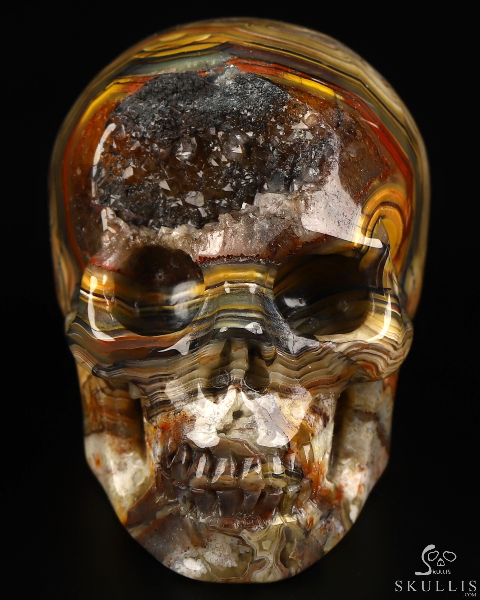 Gemstone 2.0" Red Crazy Lace Agate Geode Hand Carved Crystal Skull, Realistic, Crystal Healing Gemstone 2.0" Red Crazy Lace Agate Geode Hand Carved Crystal Skull, Realistic, Crystal Healing
