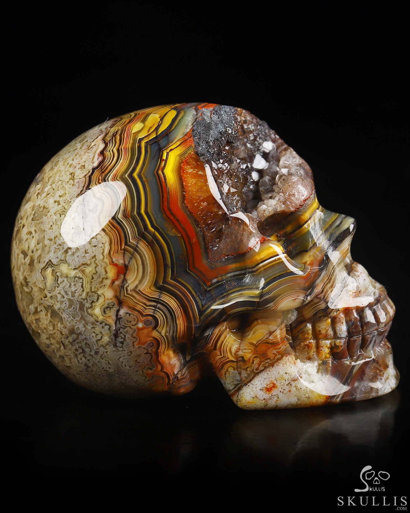Gemstone 2.0" Red Crazy Lace Agate Geode Hand Carved Crystal Skull, Realistic, Crystal Healing Gemstone 2.0" Red Crazy Lace Agate Geode Hand Carved Crystal Skull, Realistic, Crystal Healing